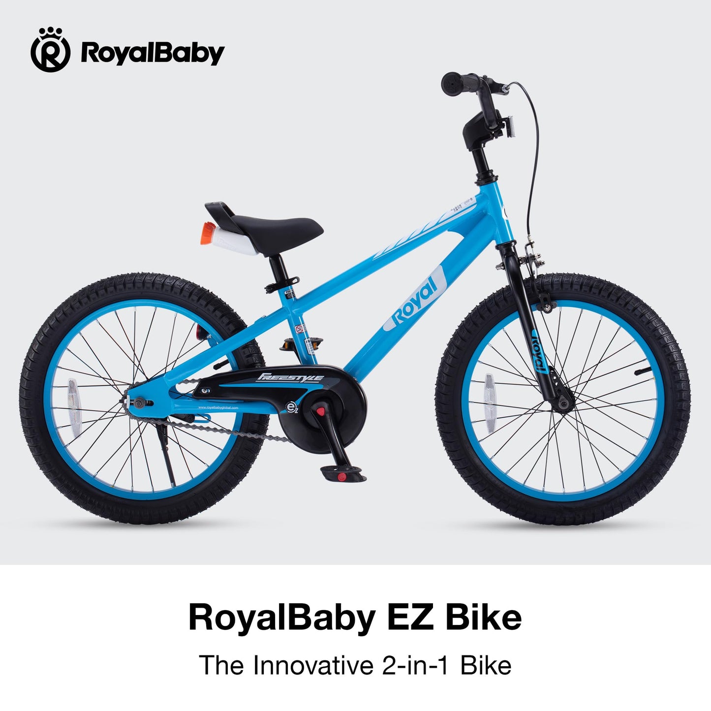 RoyalBaby Freestyle EZ Kids Bike, Easy Learn Balancing to Biking, 18 Inch Balance & Pedal Bicycle, Instant Assembly Boys Girls Ages 5-9 Years, 18" Blue