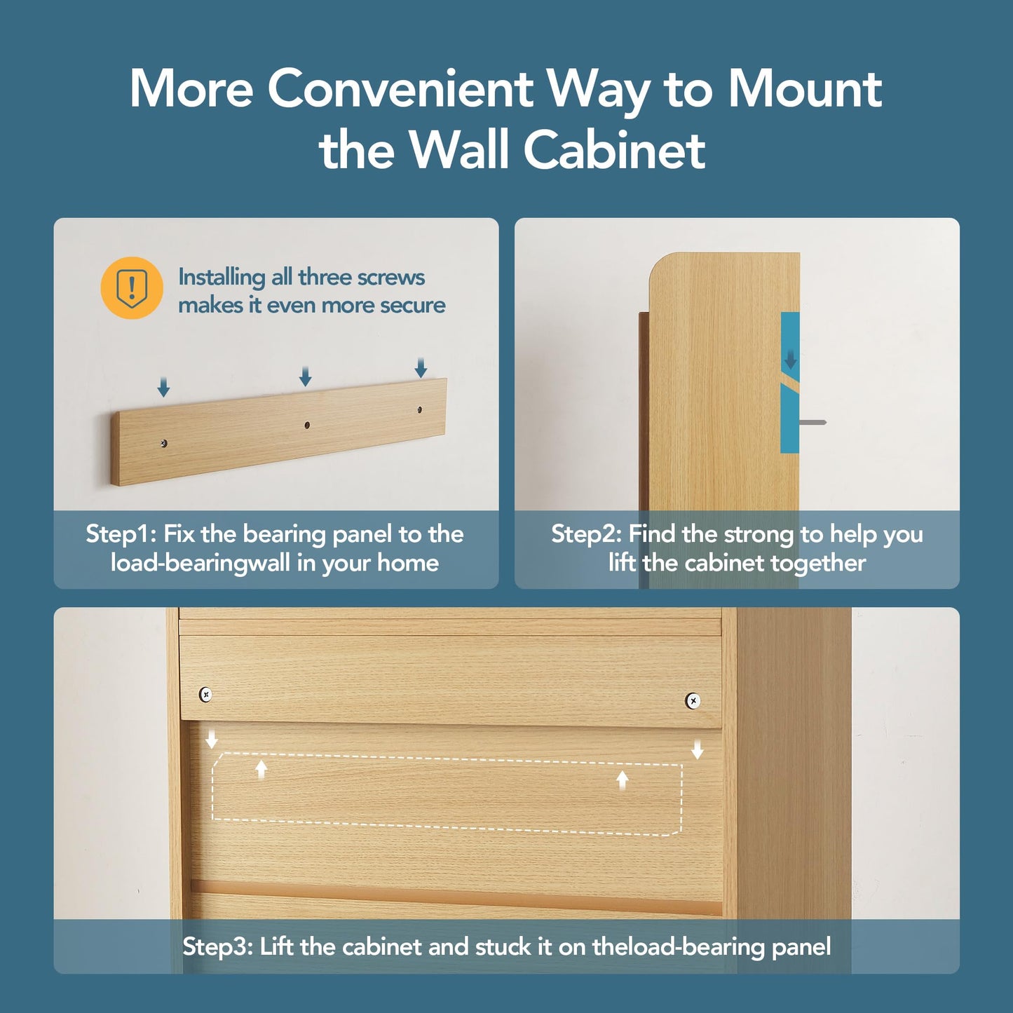 VANIRROR Bathroom Wall Cabinet, 24 x 9.3 x 33 in Wood Finish Wall Mounted Medicine Storage Organizer with Fluted Doors, Raised-Edge Top, Over Toilet Cabinet for Laundry Kitchen