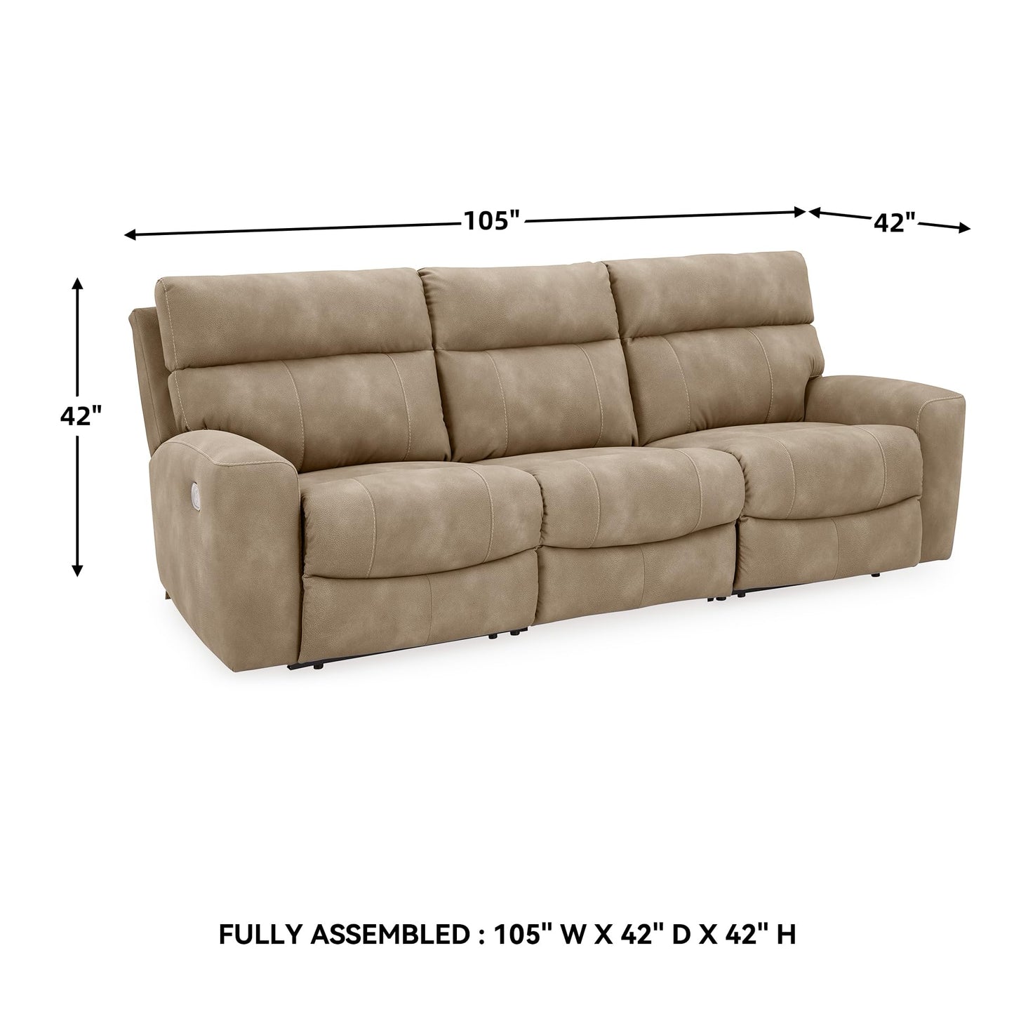 Signature Design by Ashley Next-Gen DuraPella Contemporary Faux Leather Modular Wall Hugger 3-Piece Power Reclining Sectional Sofa with Adjustable Headrest and USB Ports, Light Brown