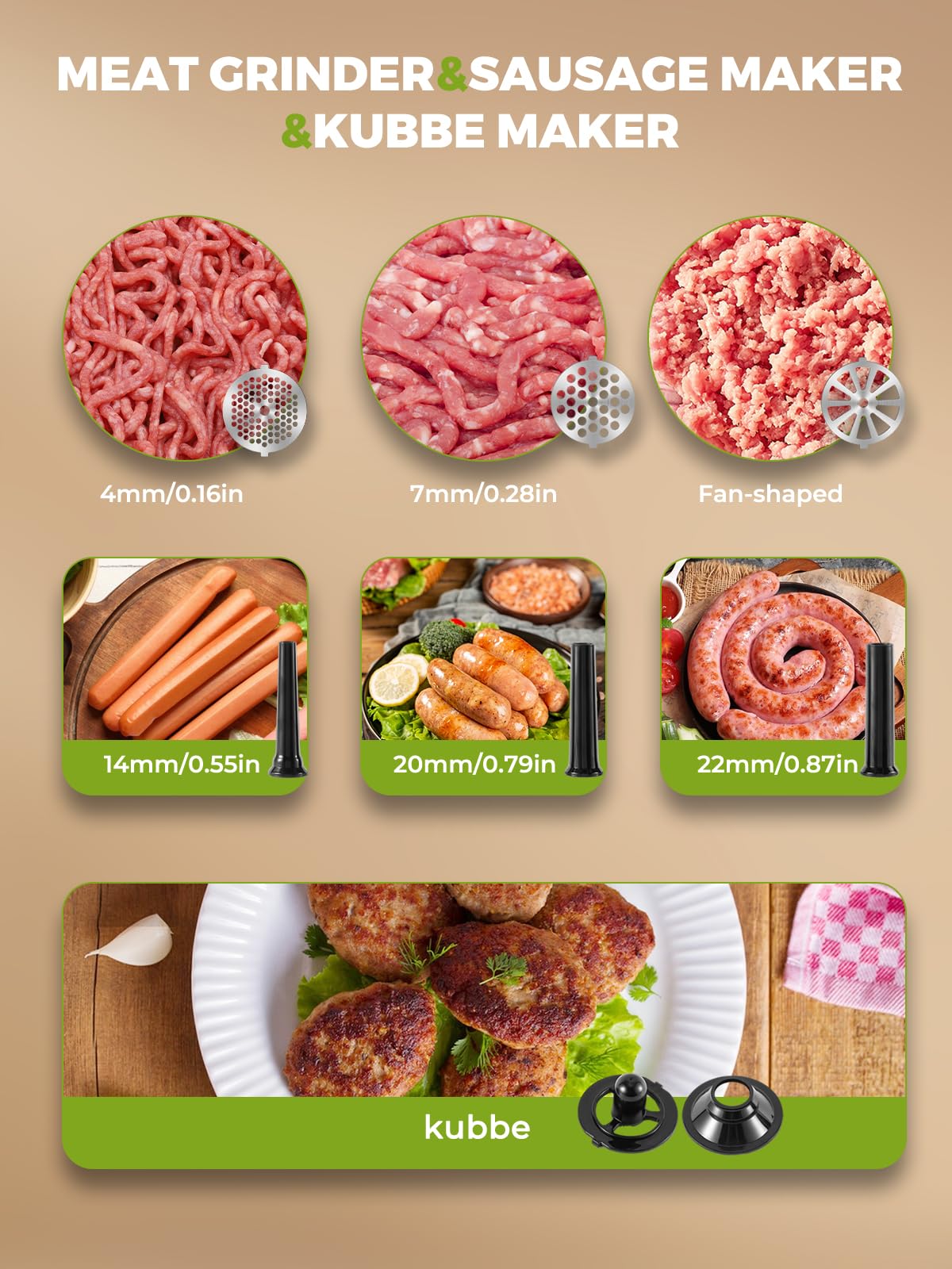Flyseago Electric Meat Grinder 3200W Multifunctional Meat Grinders Chopper Machine with Cutting Blade 3 Grinding Plates 3 Sausage Stuffers Kubbe Kit Juicer Cheese Grater Veggie Shredder Slicer