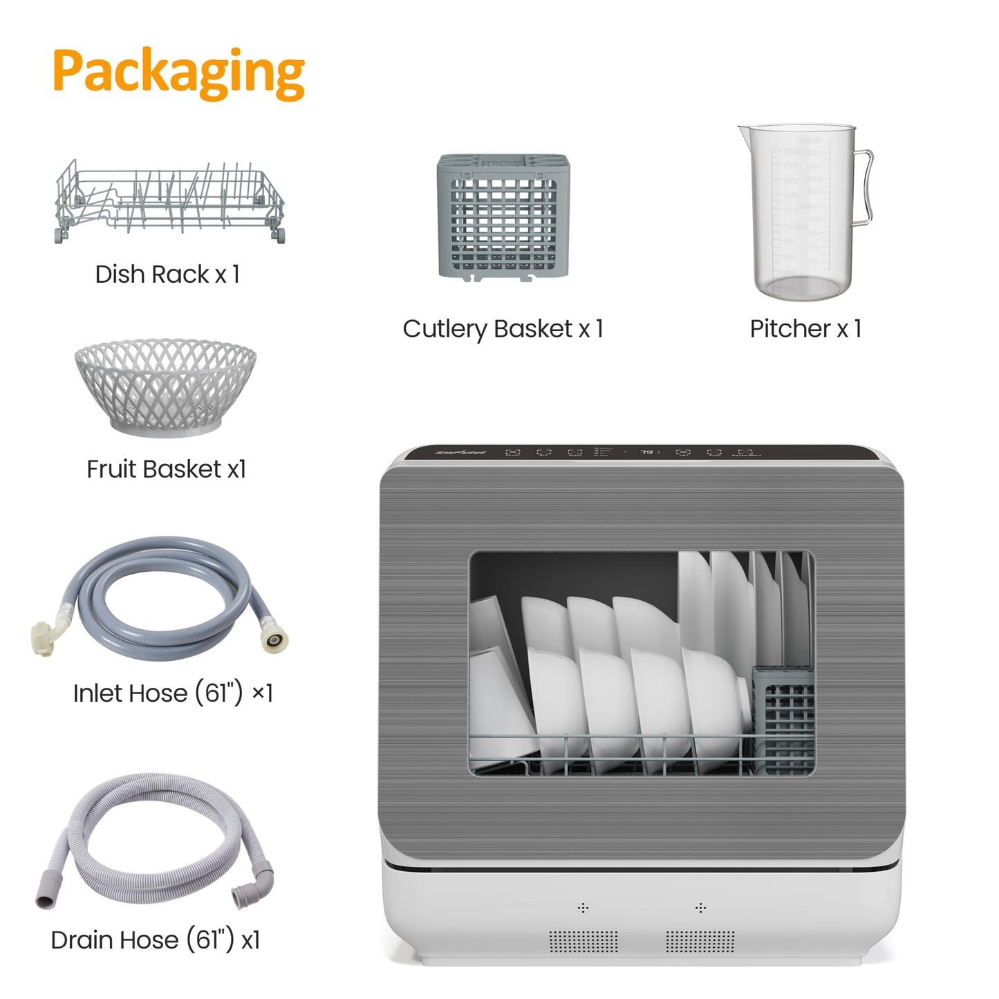 Sunvivi Portable Dishwasher with 152OZ Water Tank, 18" Countertop Dishwasher Machine fits up to 12" plates, Energy Star, 6 Preset Mode, 12H Delay Start, Small Dish Washer for Dorm RV&Apartment, White