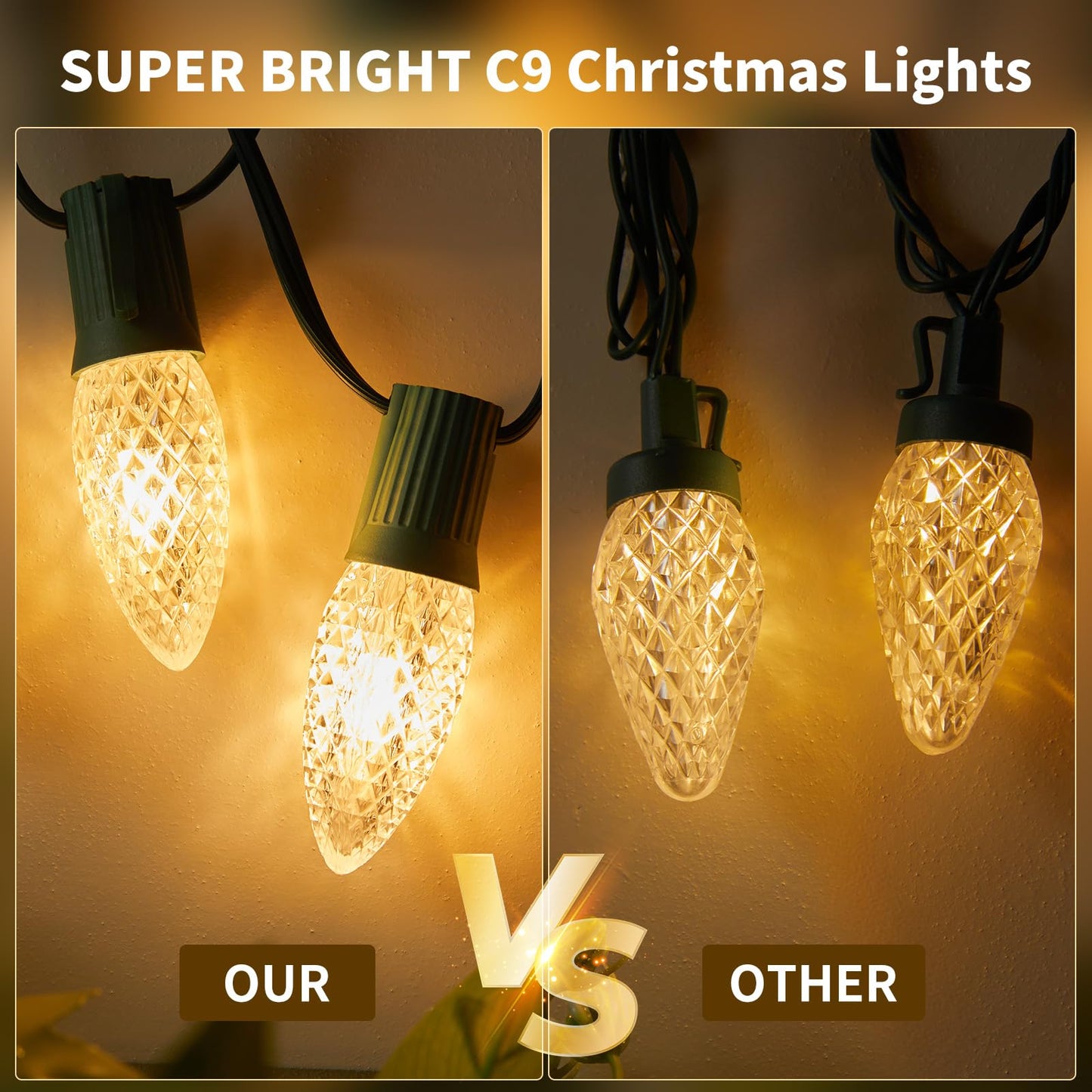 Minetom C9 LED Outdoor Christmas Lights, 150 FT, 75 LED, Waterproof, UL Certified, Warm White, Model GYPI-O75LAU