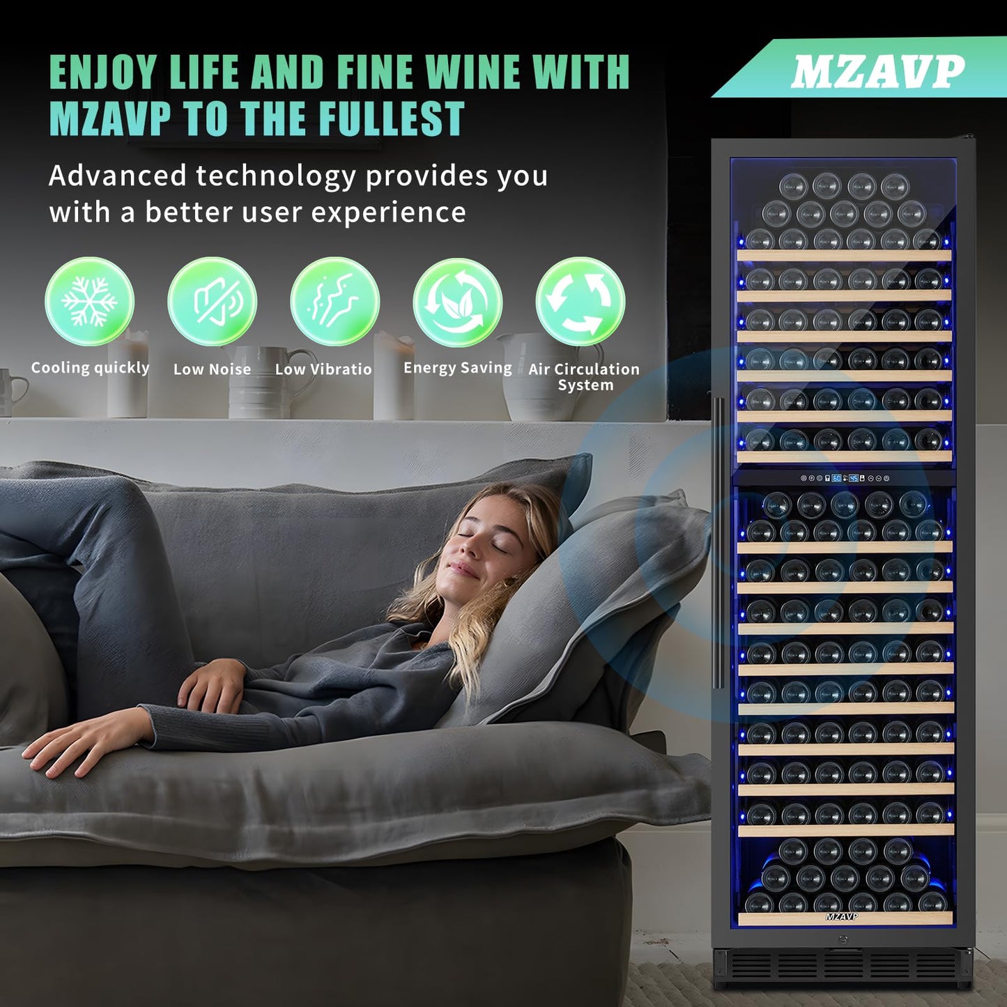 MZAVP 200 Bottle Dual Zone Wine Fridge, 24 Inch Large Wine Cooler Refrigerator Built-In or Freestanding, Tall Wine Cooler with Upgraded Compressor, Temperature Memory, Low Noise and Fast Cooling