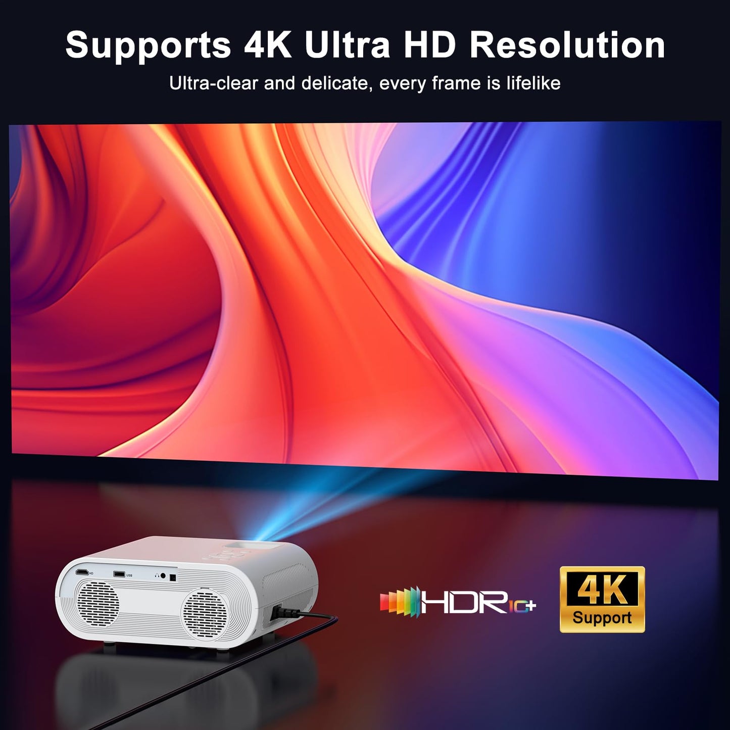1500 ANSI Smart Projector, HOMPOW 4K Projector with WiFi and Bluetooth, Mini Projector, Built-in Streaming System, Projector with Apps, Outdoor Projector, Home Projector for iOS/Android
