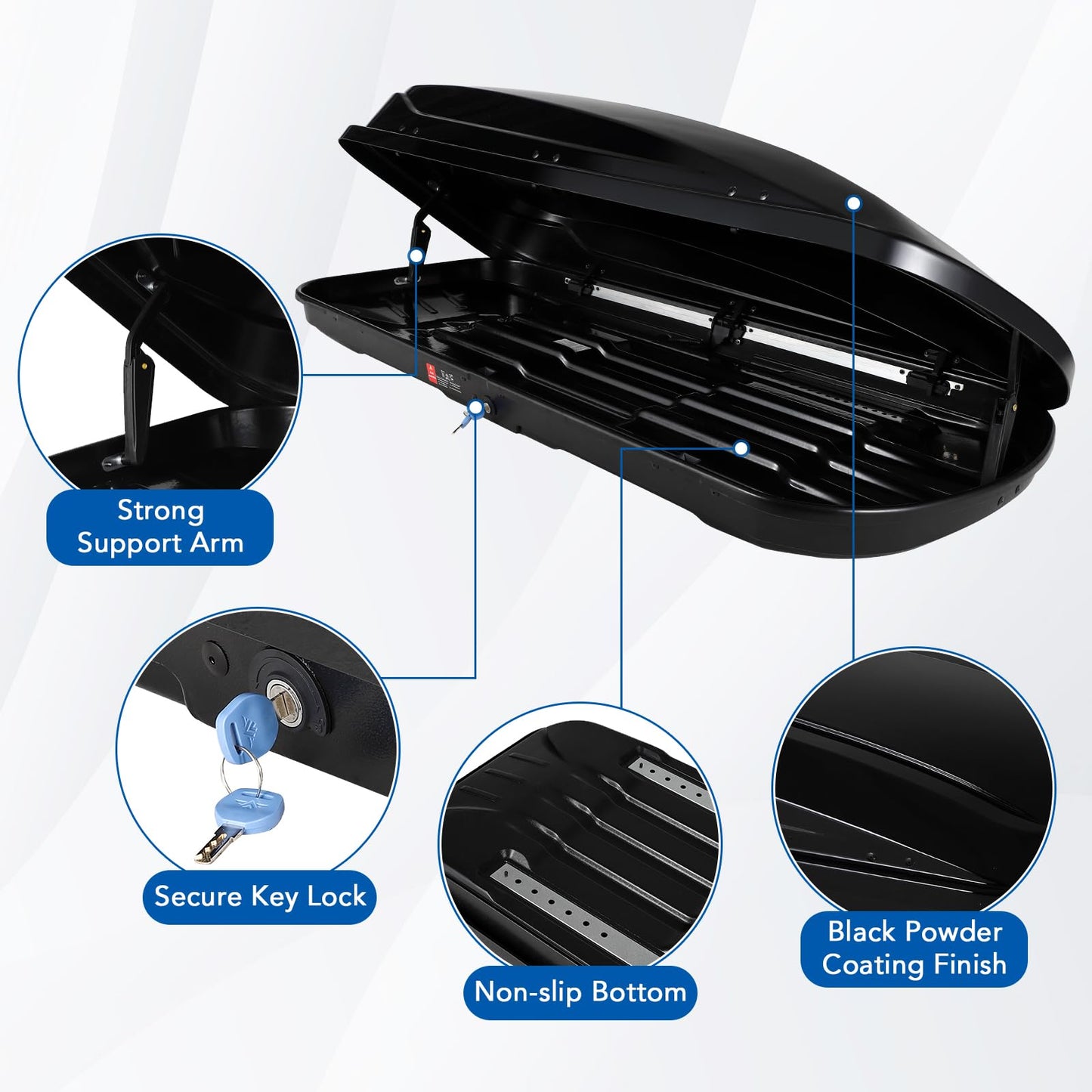 PeakPursuit Hard Shell Roof Top Cargo Carrier, 17 Cu.Ft Waterproof Car Roof Storage Box with Security Keys, Dual-Sided Opening, Tool-Free Installation, Holds 165 Lbs, 69"x33"x11", Black