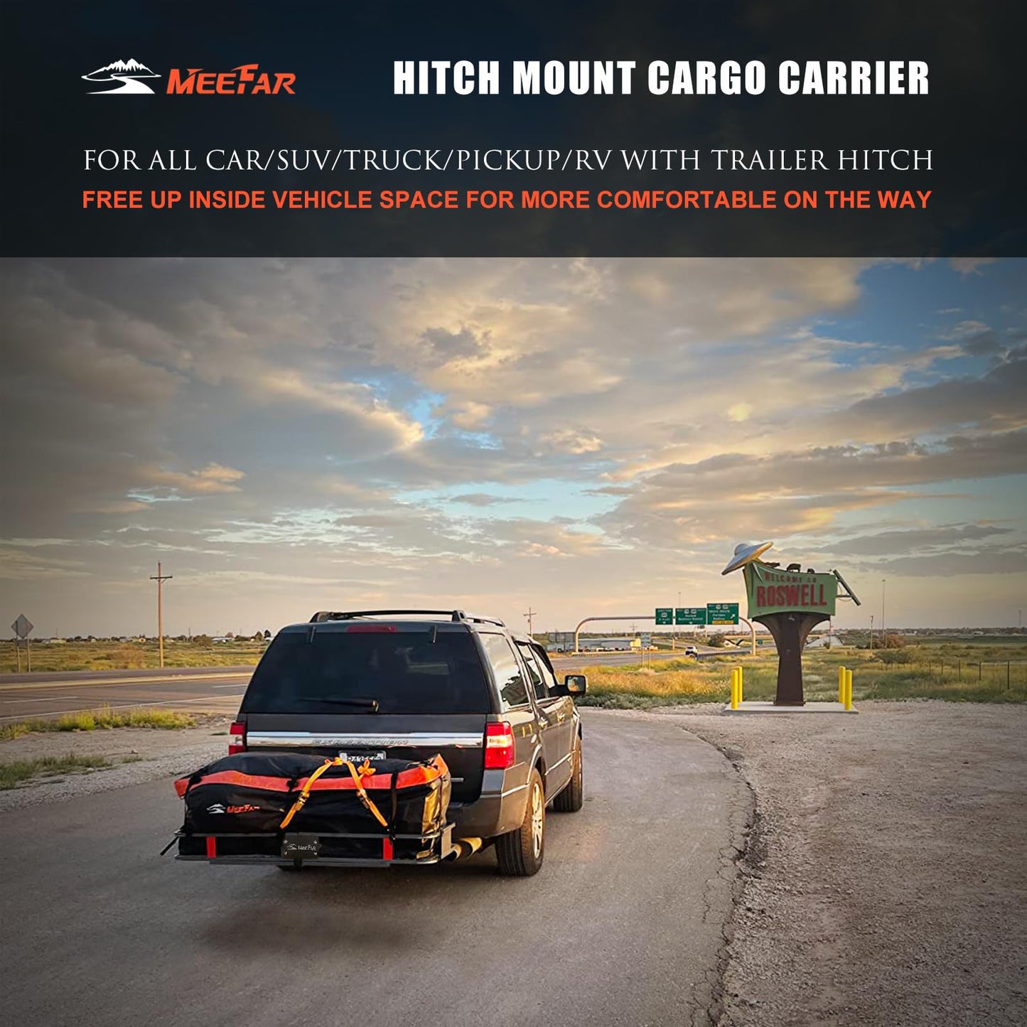 Hitch Mount Cargo Carrier Basket 60"*20"*6"+Waterproof Bag 16 Cubic Feet(58"*19"*24"),and Cargo Net with Attachment Hooks,Ratchet Straps,Hitch Stabilizer.500 Lbs Capacity,Foldable,fit 2" Receiver