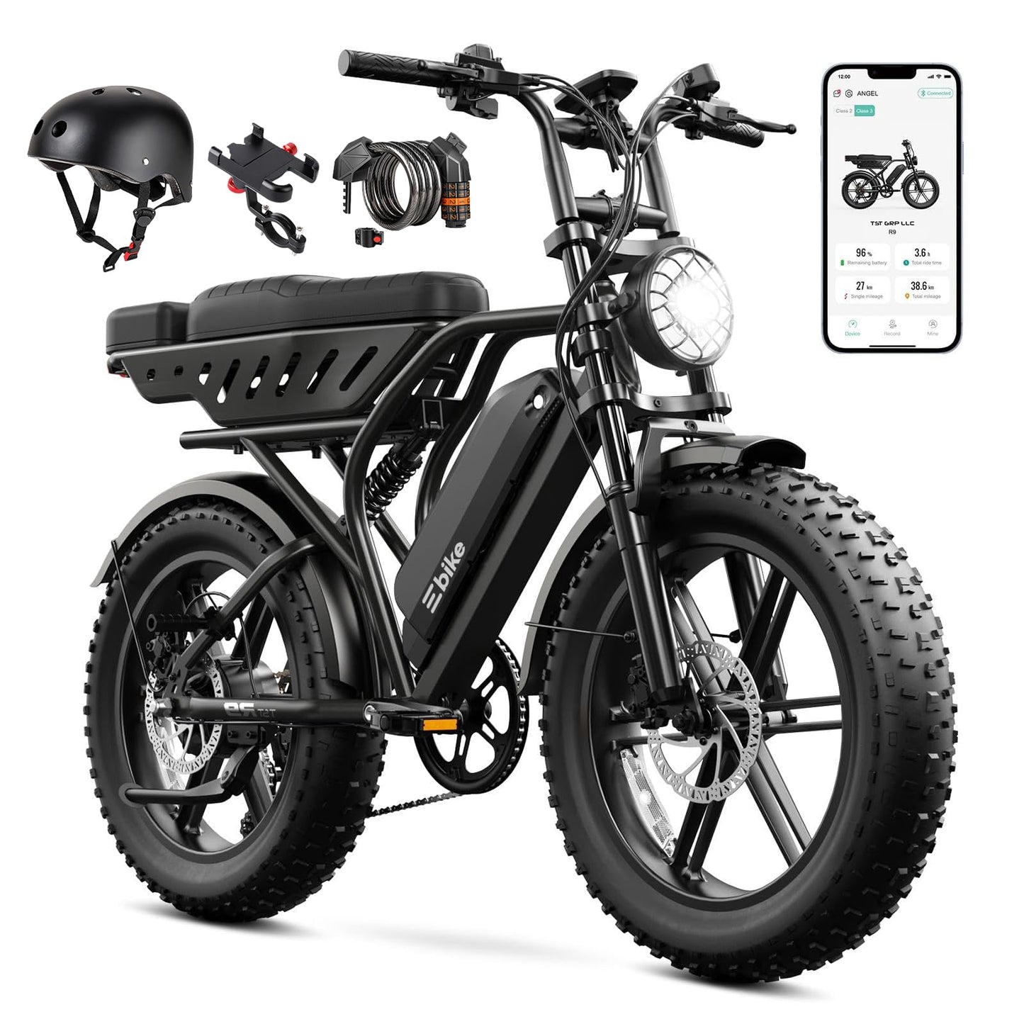 TST Electric Bike for Adults 1500W Peak 20" Fat Tire All-Terrain E-Bike 60/130 Miles Electric Dirt Bike - 48V 15/30AH Battery Tested to UL 2849 Powered Electric Bicycle