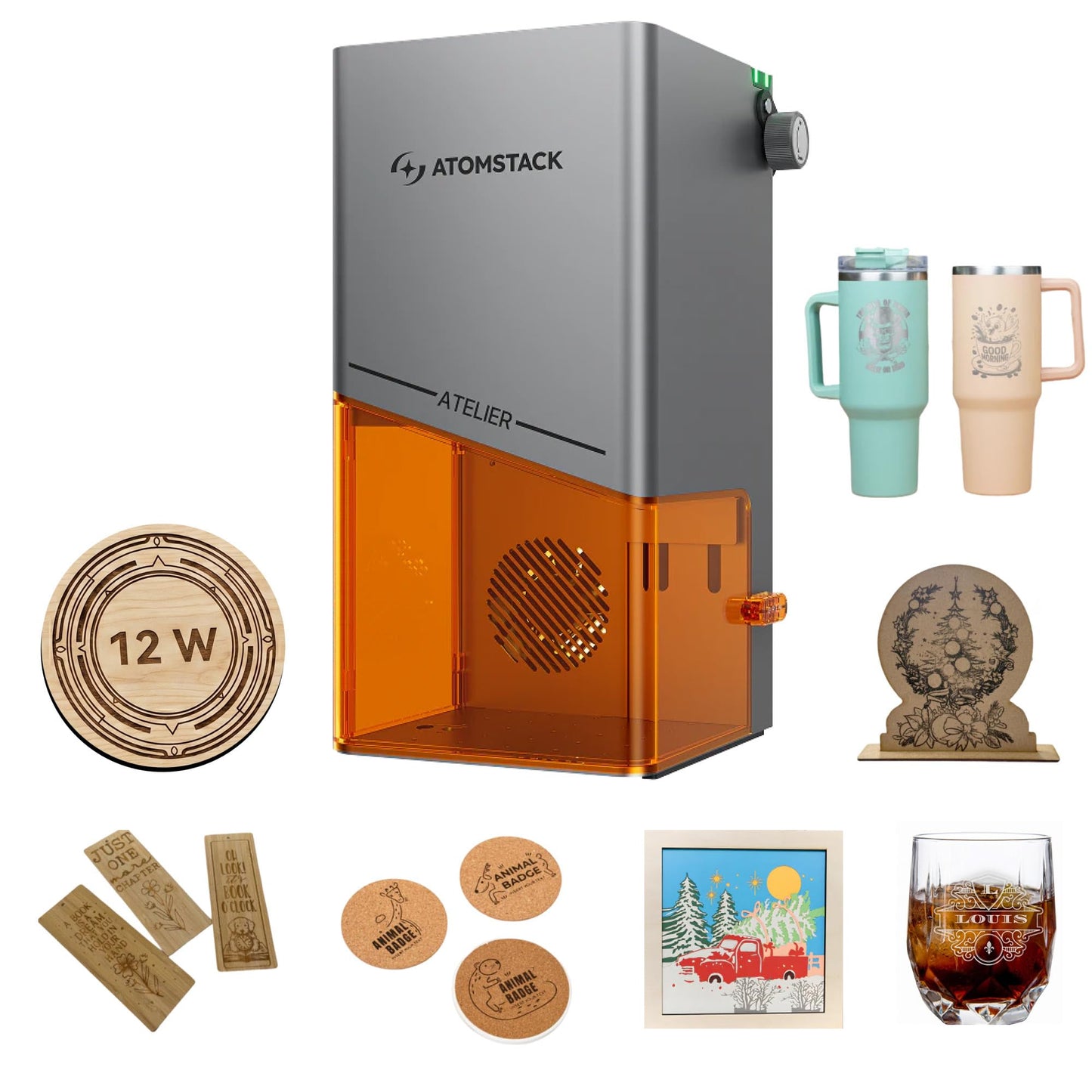 AtomStack Atelier with Enclosure - 12 Watt Diode Galvo Engraving Cutting - Ultrafast 4000mm/s - AI Camera for Batch Processing - Portable Mini Laser Engraver Laser Cutter - Personalise Wood, Leather