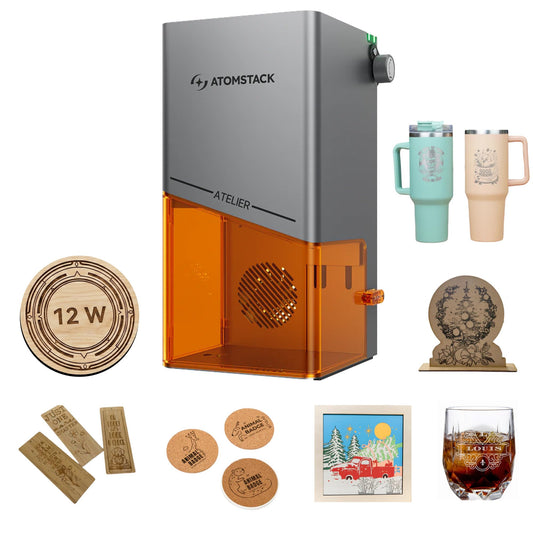 AtomStack Atelier with Enclosure - 12 Watt Diode Galvo Engraving Cutting - Ultrafast 4000mm/s - AI Camera for Batch Processing - Portable Mini Laser Engraver Laser Cutter - Personalise Wood, Leather