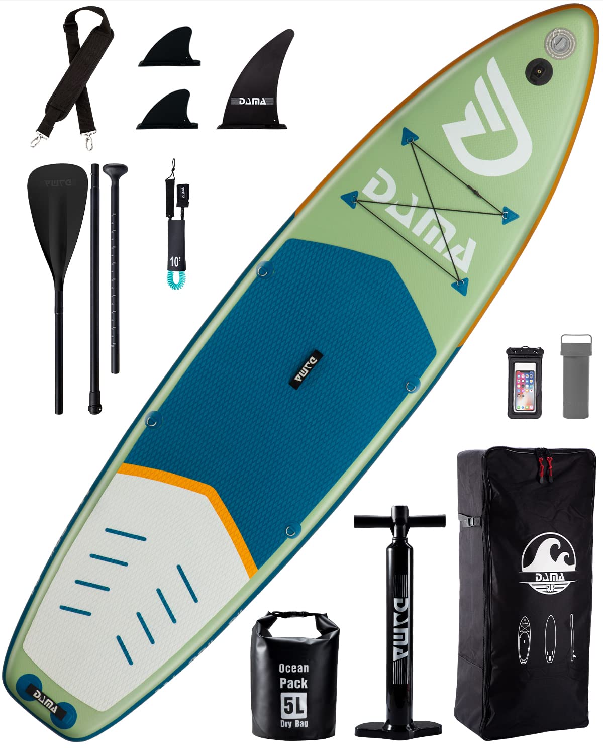 DAMA Inflatable Stand Up Paddle Board 11'x33 x6, Inflatable Yoga Board, Dry Bags, Camera Seat, Floating Paddle, Hand Pump, Board Carrier, Durable & Stable for 3 People