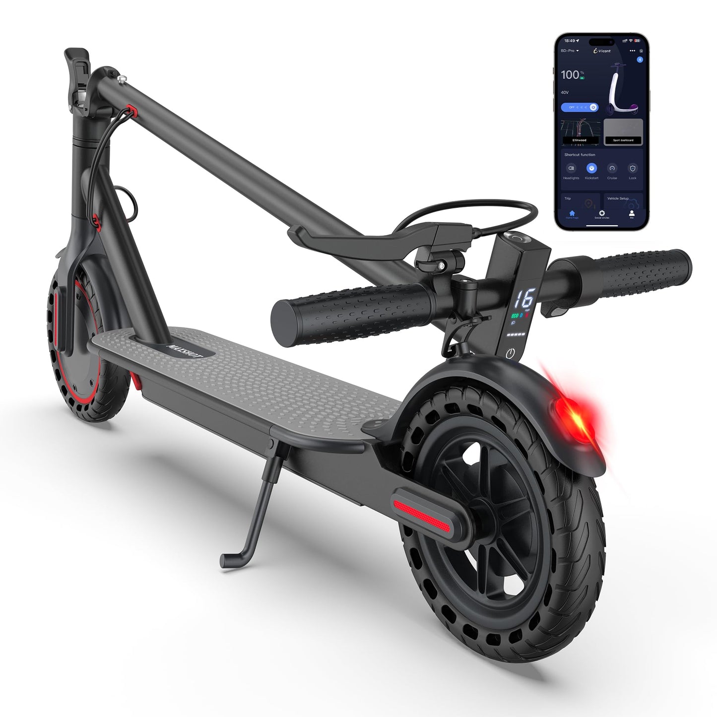 Maxshot Electric Scooter, 8.5" /10" /14" Tire, 16/19/22 Mph Top Speed, 12/16/21/27/28/49/50 Miles Long Range, Folding Escooter for Adults and Kids with Seat Bag, Dual Braking, Dual Suspension, App