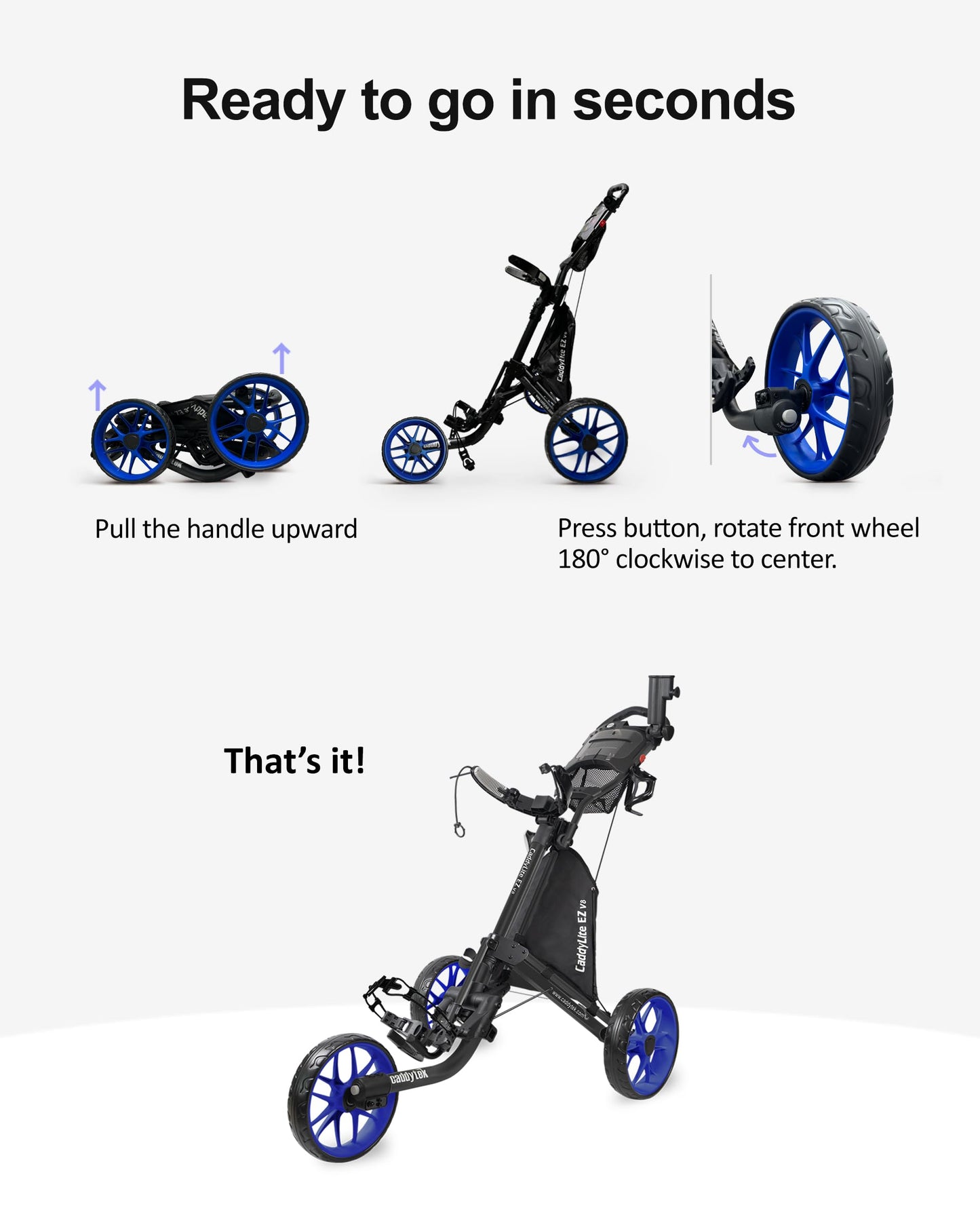 Caddytek Golf CaddyLite EZ Fold V8 3-Wheel Push Cart Silver