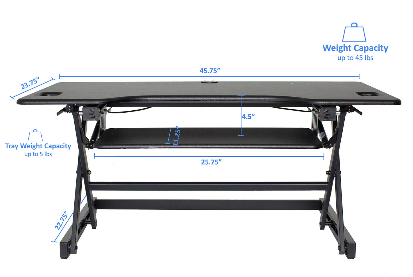 Rocelco 46" Large Height Adjustable Standing Desk Converter - Quick Sit Stand Up Triple Monitor Riser - Tall Gas Spring Assist Computer Workstation - Retractable Keyboard Tray - Black (R DADRB-46)