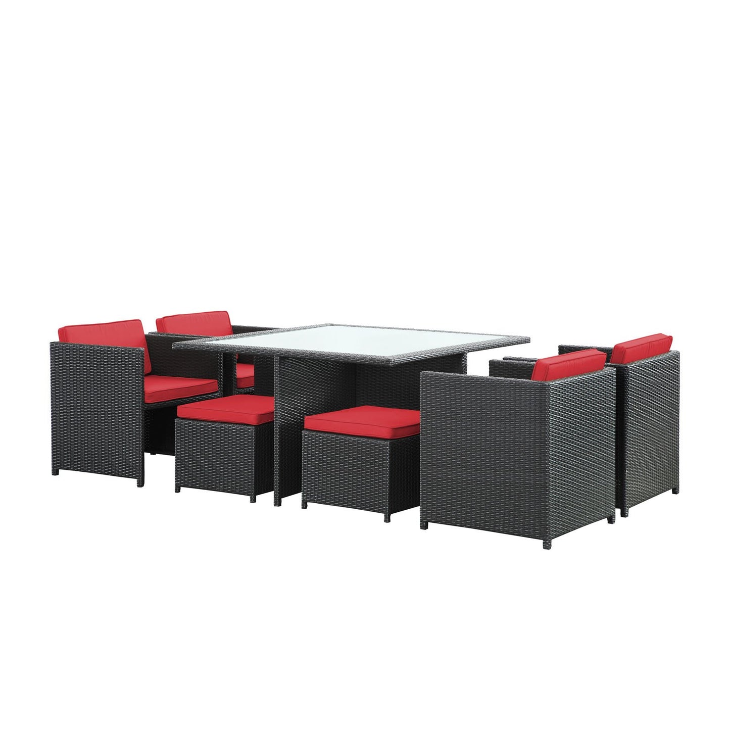 Modway Inverse Wicker Rattan 9-Piece Outdoor Patio Dining Furniture Set in Espresso Red