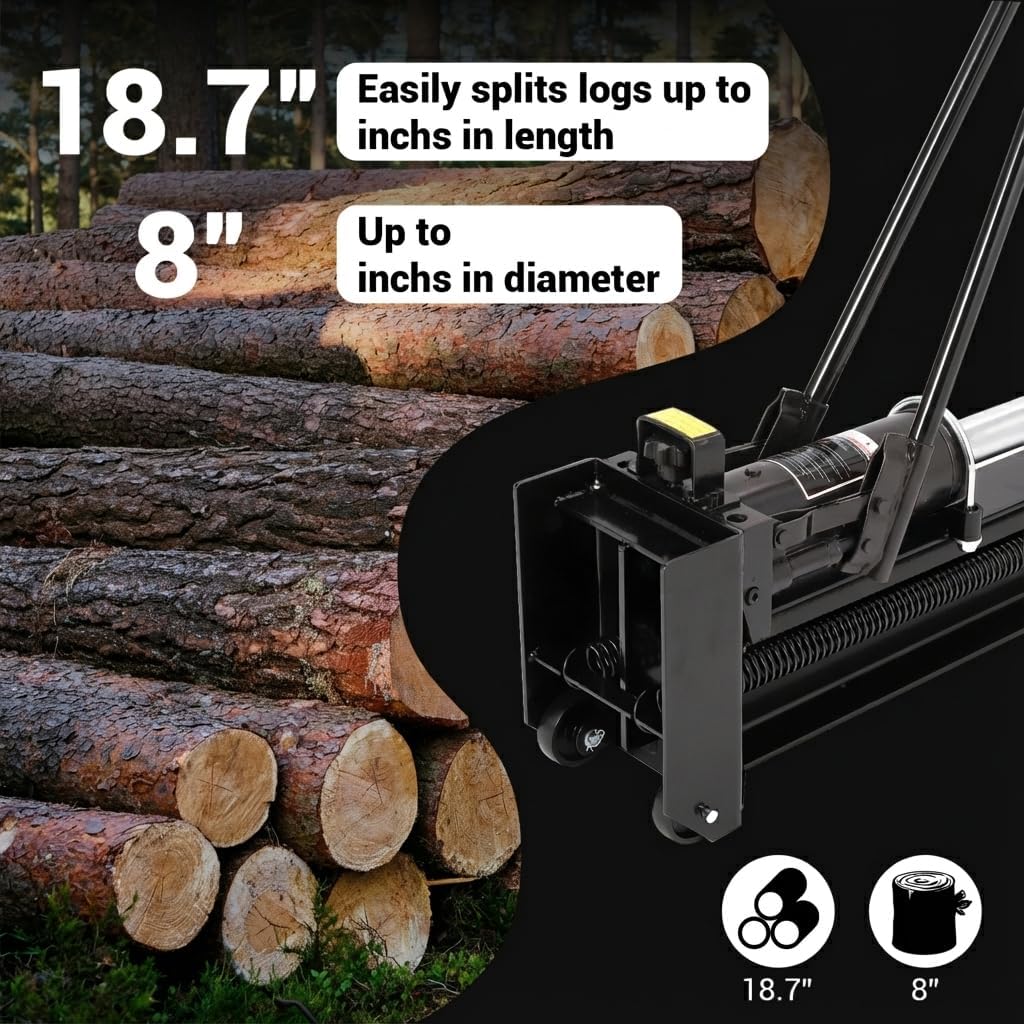 Festisoul 12 Ton Hydraulic Log Splitter, Manual Wood Cutter with Horizontal Full Steel Beam & Built-in Wheel, Heavy Duty Log Splitter for Firewood up to 18.7" Length & 8" Diameter, Black
