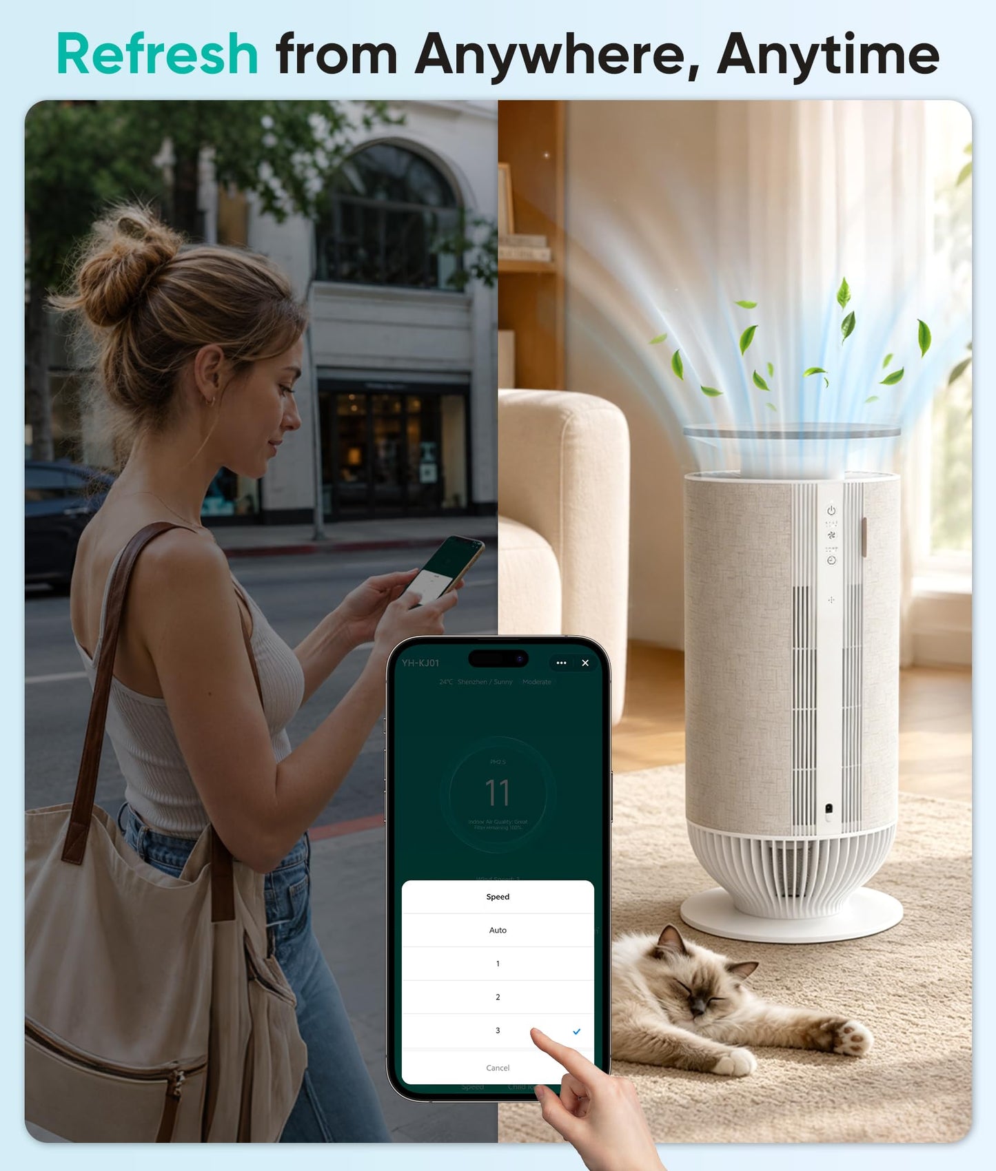 Petbobi Air Purifiers for Home Pets - Air Purifier for Large Room up to 3600 ft², H13 + H11 HEPA for Pet Odors & Hair Dander, 360° Airflow Air Cleaner with PM2.5 Monitor, App Control, Auto Mode