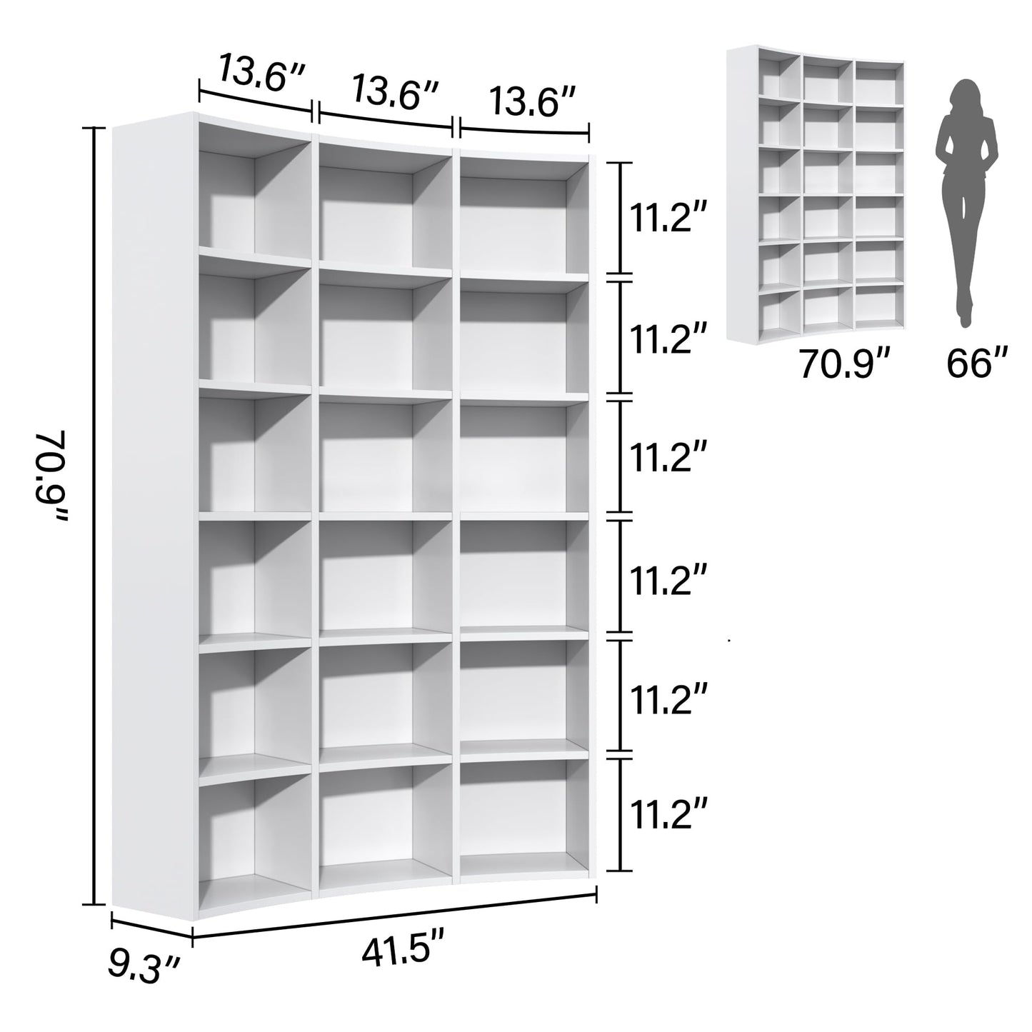 kepptory 71'' Tall Corner Bookcase (White, 41.5" W * 9.3" D * 71" H)