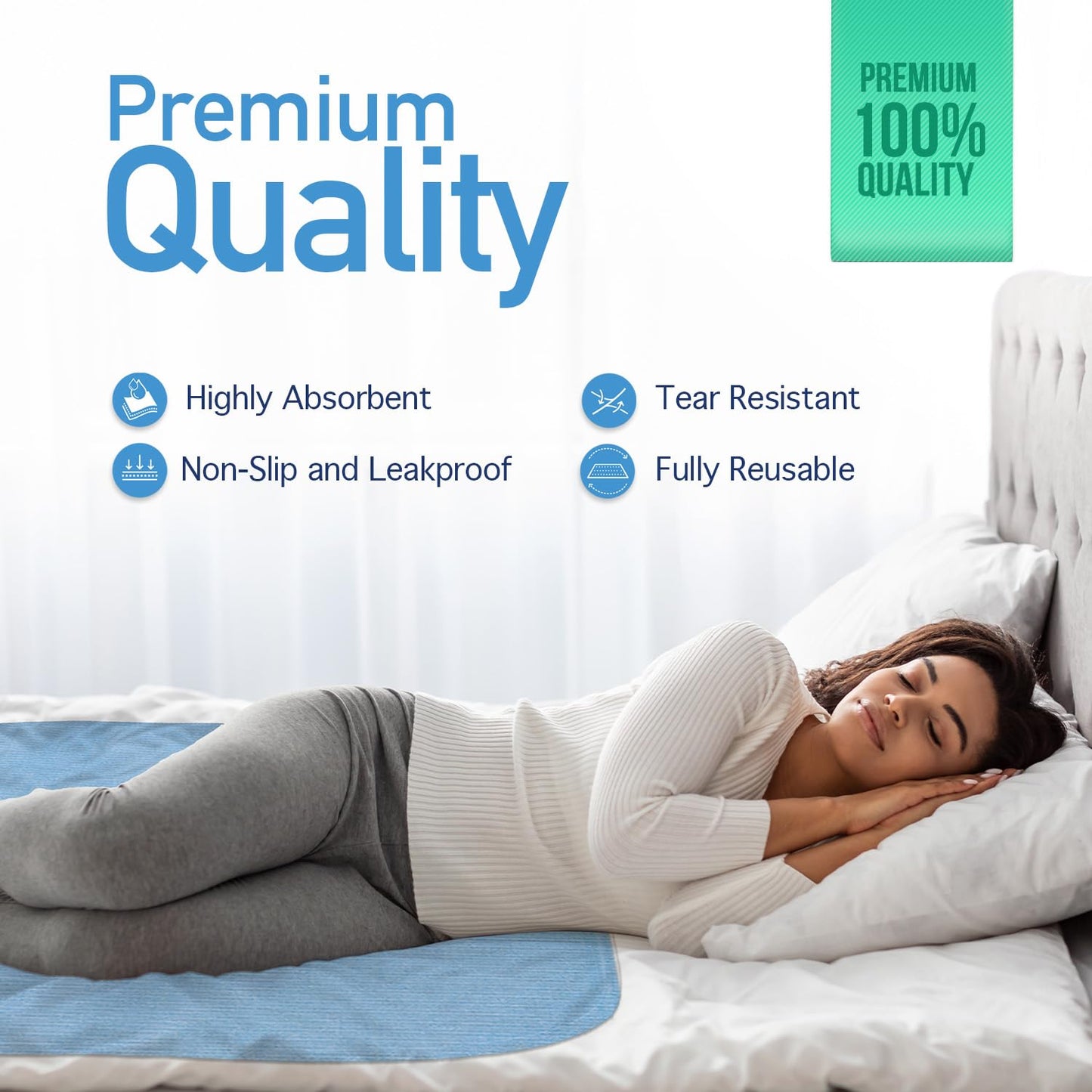 Dynarex Incontinence Bed Pads - Reusable & Washable Waterproof Pee Pads for Kids, Adults, Elderly - 1 Case - 8 Boxes of 3 Pads - 34" x 52", Blue