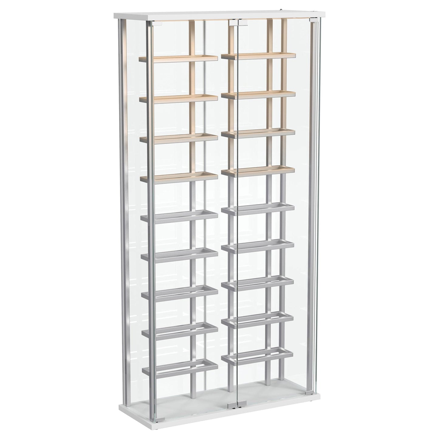 Coaster Home Furnishings Montara LED Tempered Glass Wine Storage Curio Cabinet, Modern Curio Bar Cabinet with Glass Doors and LED Strips, Chrome