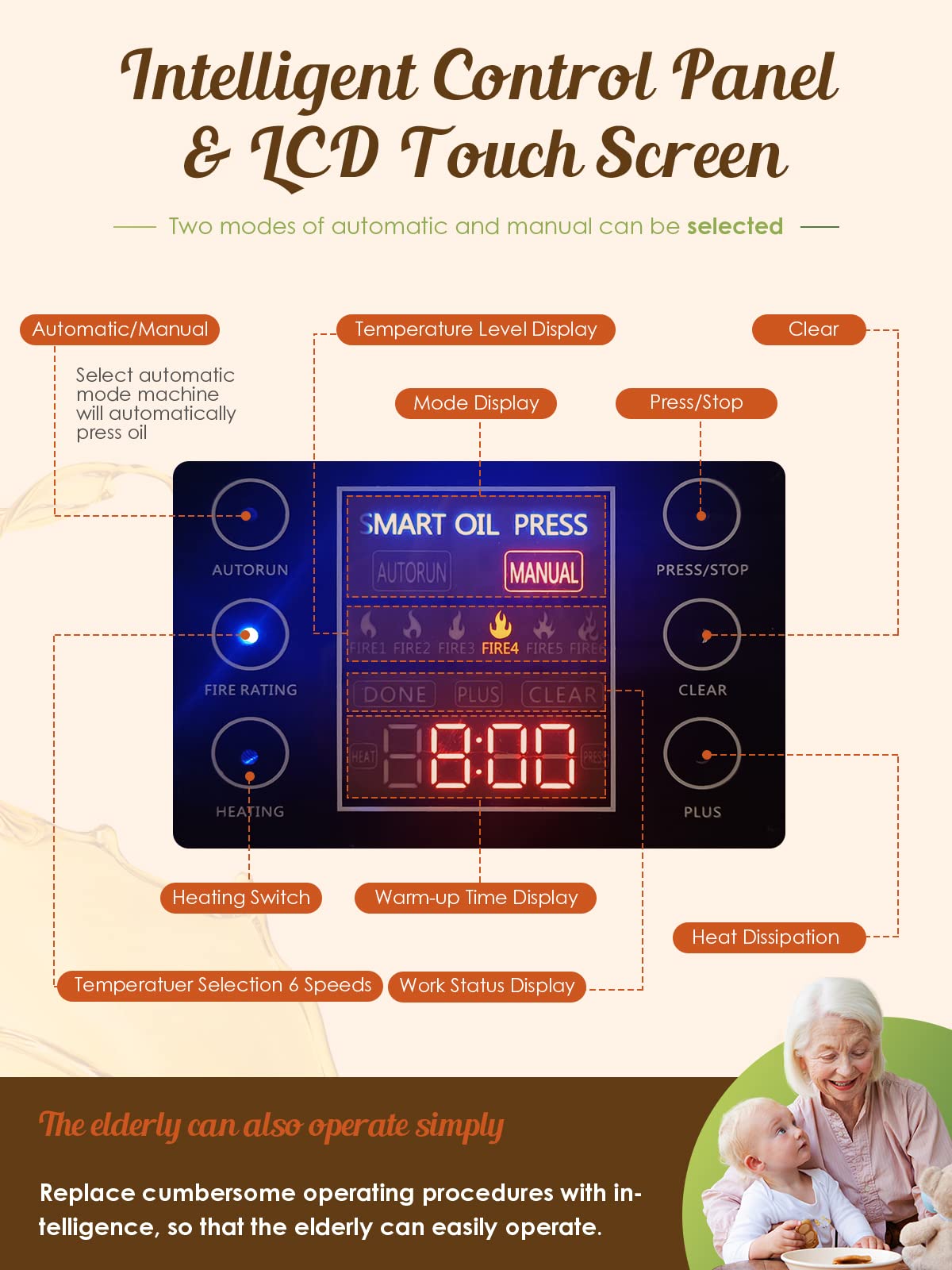 CGOLDENWALL Upgraded Oil Press Machine Oil Presser Hot Cold Oil Extractor Expeller Intelligent Control Panel/LCD Touch Screen/Food Grade Stainless Steel/Built-in Thrust Bearing (220V EU/UK/AU Plug)