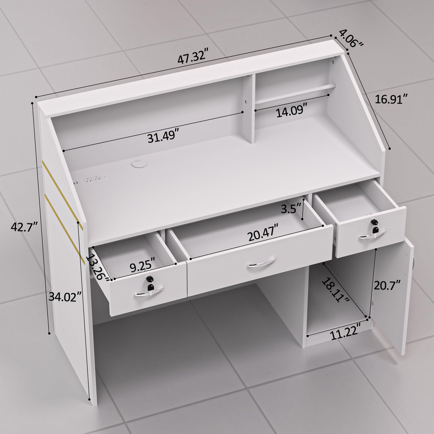 AHB Reception Desk with Counter, Modern Front Table Equipped Lockers & Storage Shelves, 48-inch Checkout Counter with DIY Stripe for Lobbies, Salons, Retail, Home Offices, Reception Room