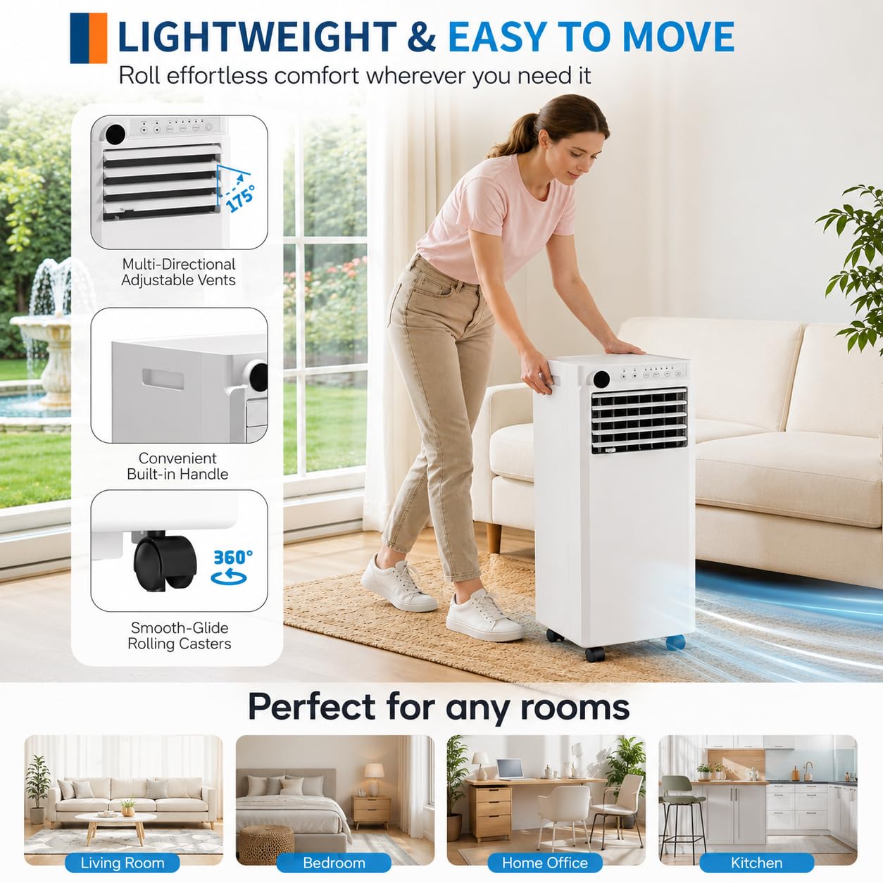 Portable Air Conditioner, 8000 BTU Small Portable AC Unit for Rooms to 350 Sq. Ft. with Cooling, Dehumidifier & Fan Modes, Remote Control, LED Display, 24H Timer, Window Kit, for Bedroom, Office, Dorm