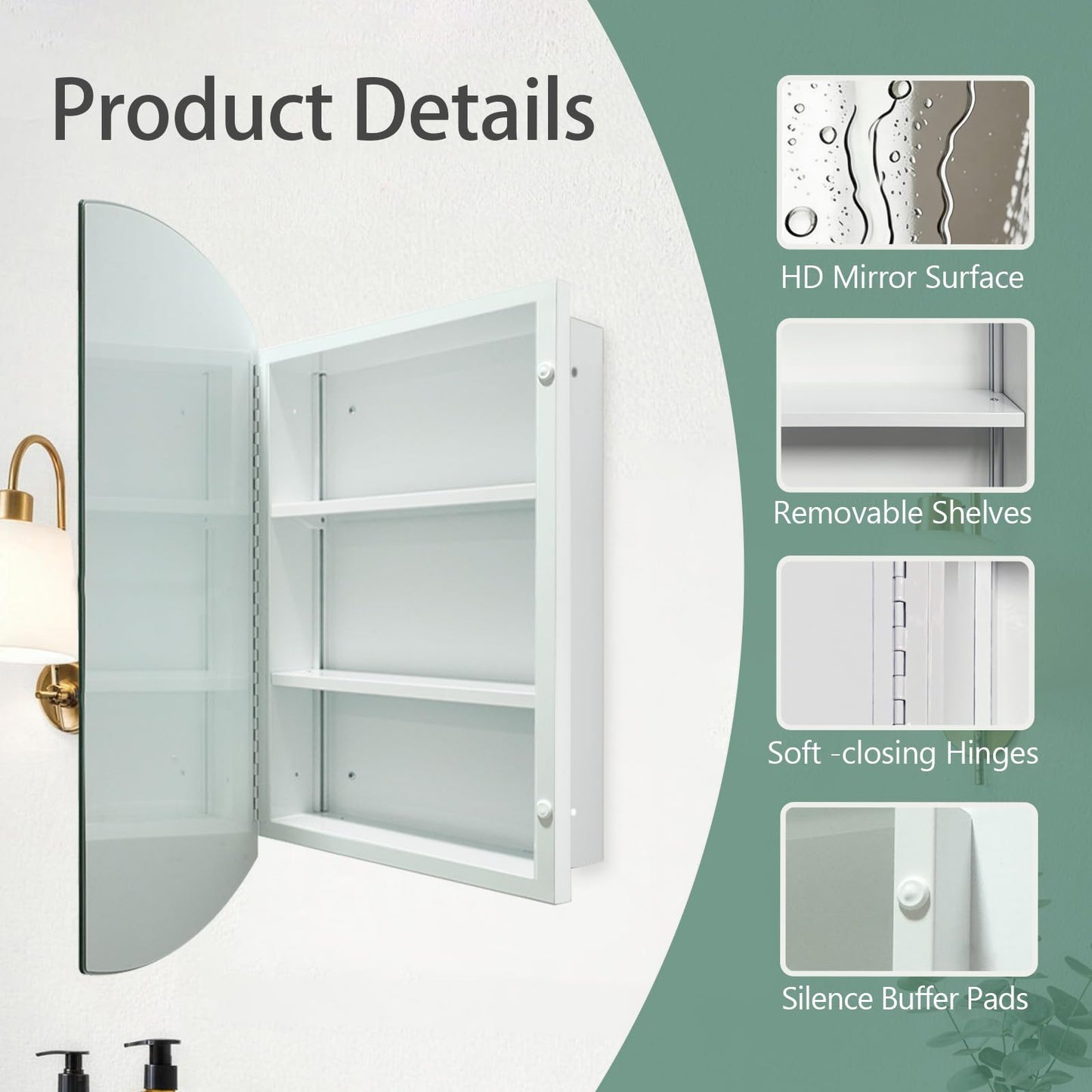 HESONTH 22x30 inch Medicine Cabinet Frameless Bathroom Mirror Cabinet Recess or Surface Mounted Medicine Cabinet with Mirror Cabinet for Bathroom Living Room Toilet Kitchen