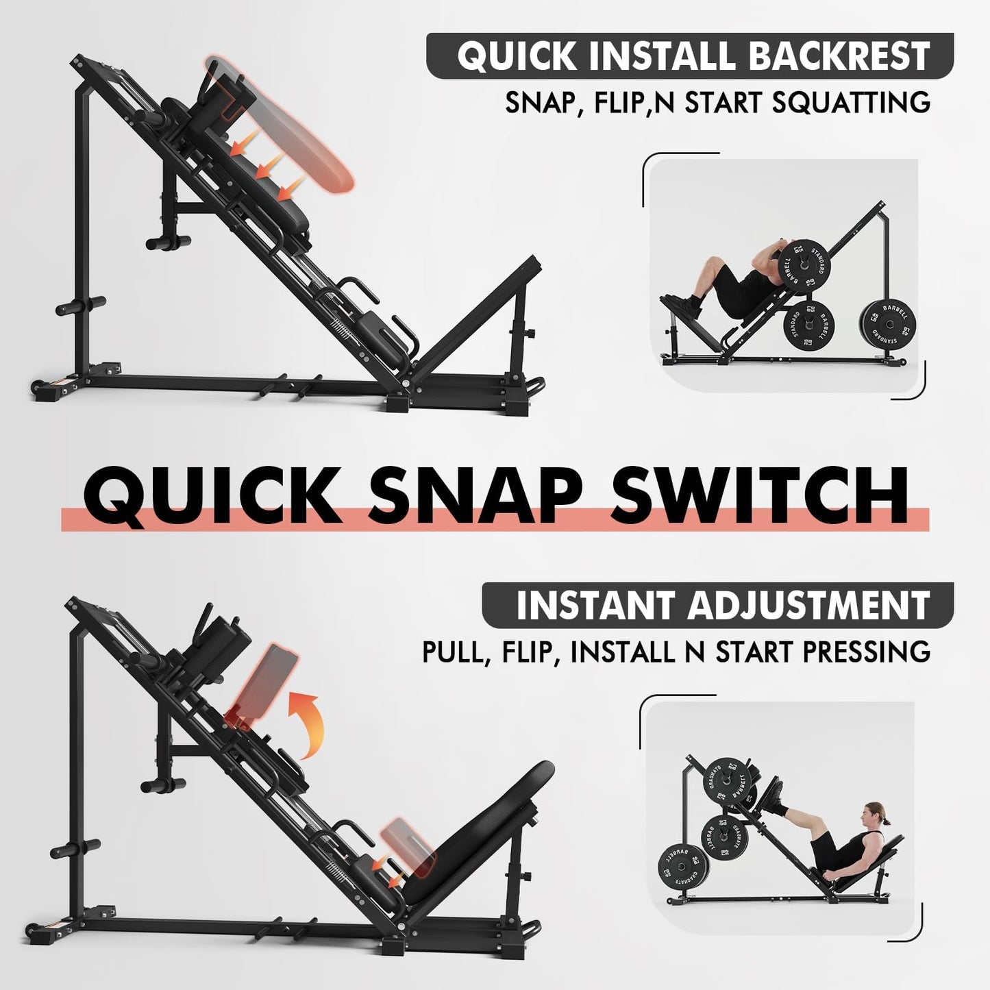 GMWD Leg Press Hack Squat Machine Combo, Professional Adjustable Leg Press Machine for Home Gym with Linear Bearing, Hack Squat Machine with Weight Storage, Leg Machine for Full Lower Body Workout