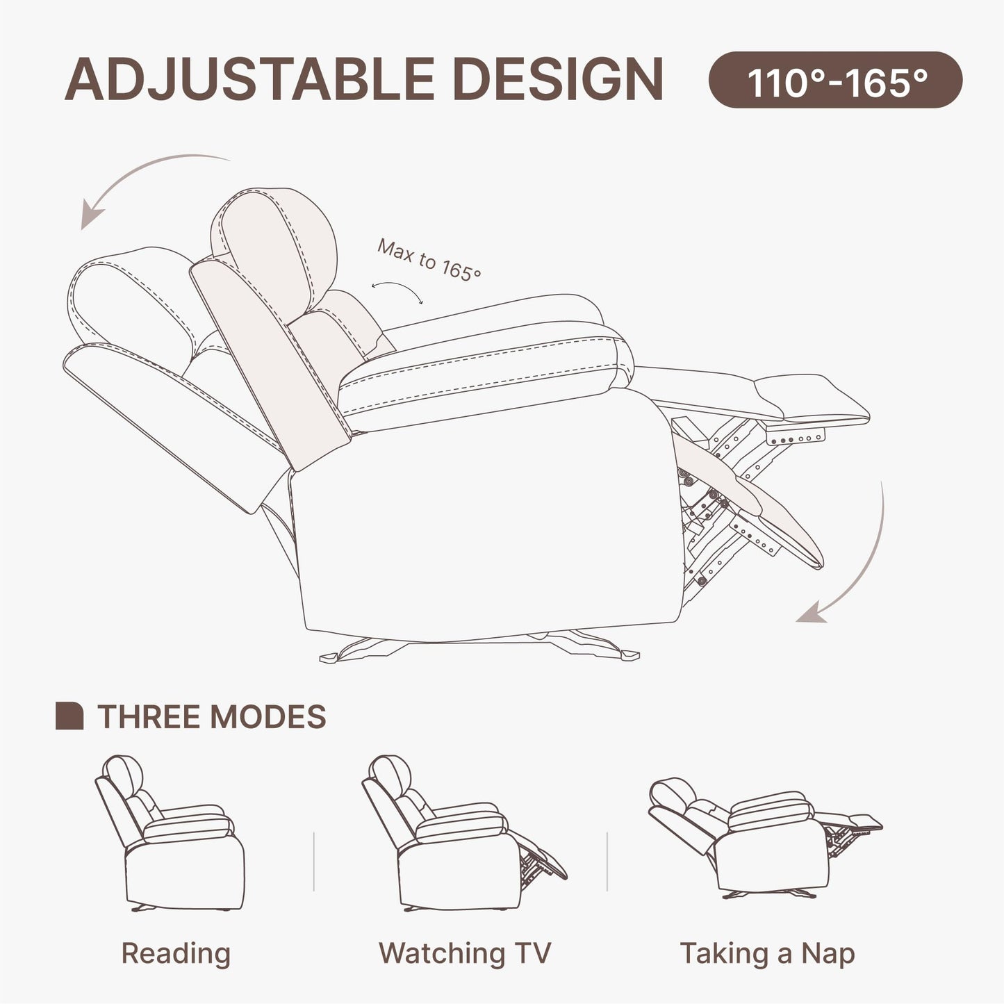 KISLOT Leather Recliner Chair Manual Sofa Rocker for Adults with Overstuffed Arm for Living Room Bedroom Home Theater Seating