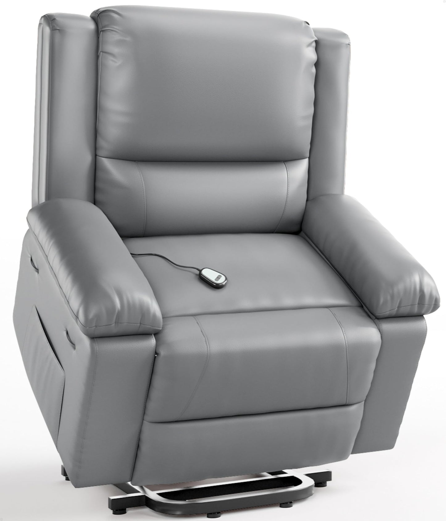 GarveeHome Power Lift Recliner Chair - Heat and Massage, PU Leather Electric Lift Recliner for Elderly & Mobility Impaired，Reclining Sofa with Side Pocket for Living Room