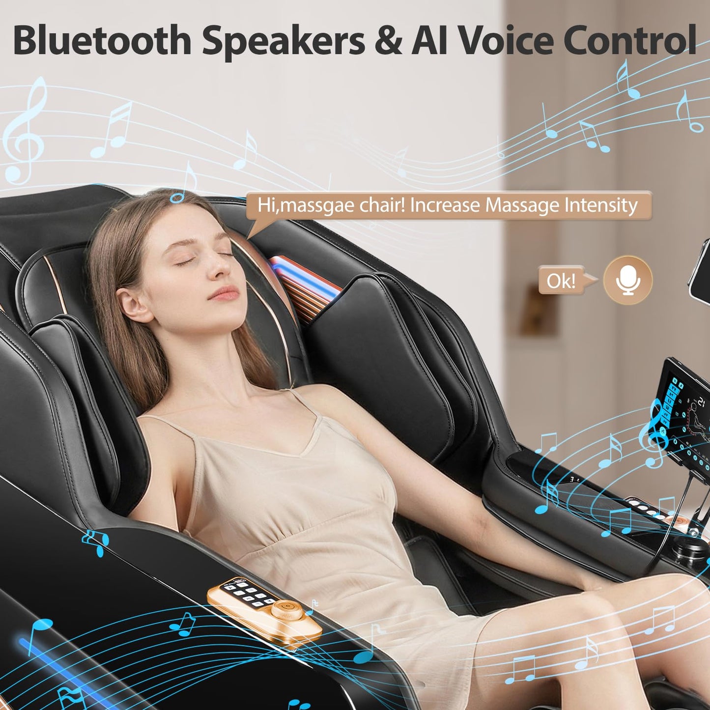 Gethope Massage Chair Full Body 4D Zero Gravity Massage Chair Recliner with 57.1" SL-Track Shiatsu Massage Lumbar Heat 40 Airbags Foot Rollers AI Voice 7" Touchscreen Bluetooth