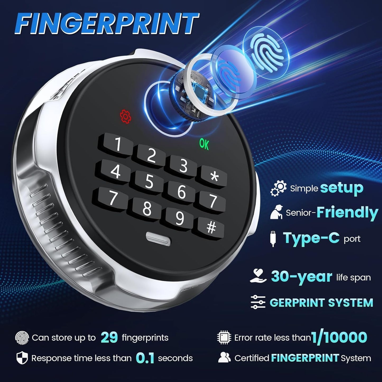 𝟐𝟑.𝟔𝟐" 𝐓𝐚𝐥𝐥 Large Biometric Safe Box, Home Safes Water Fireproof, Duty Document Safe with Bottom Hidden Compartment, Anti-Theft Dual Alerts, Mute Mode, Digital Security for Home and Business
