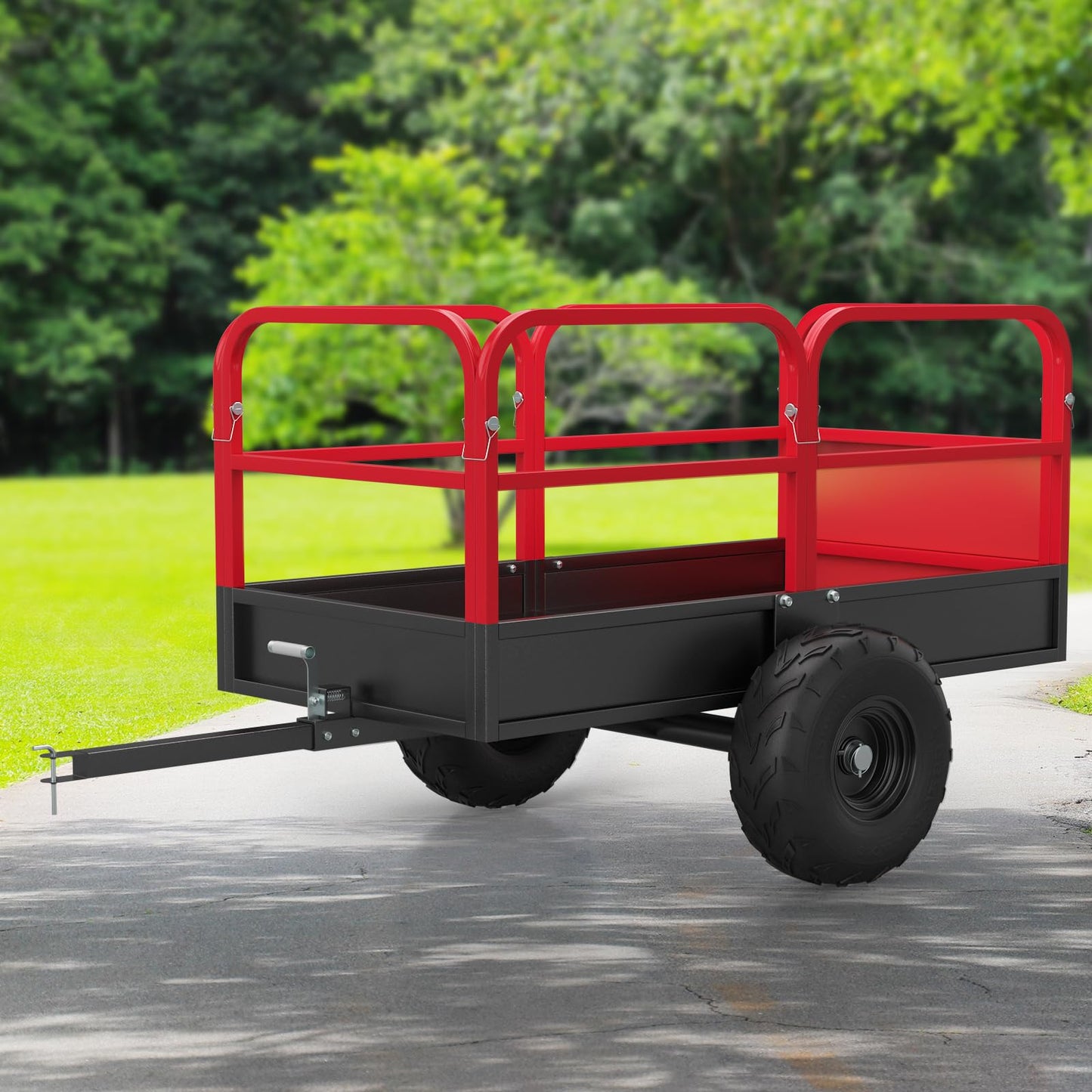 Heavy Duty ATV Trailer Tow Behind Dump Cart, 1700 Lbs/17 Cu.Ft Capacity Heavy Duty Steel Dump Trailers Cart w/Support&Removable Sides,Utility Trailer for ATV, UTV, Lawn Mowers and Tractors