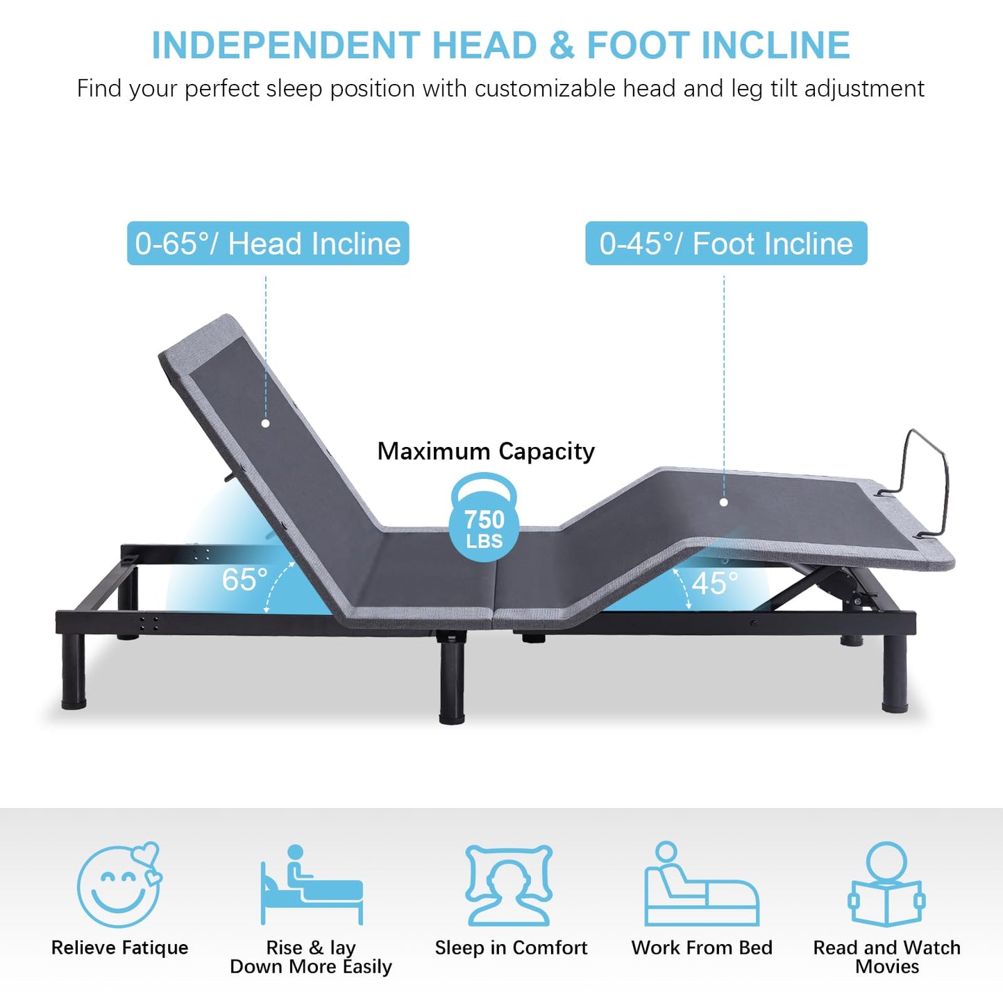 MUUEGM Adjustable Bed Frame Base Twin XL Massage,Wireless Remote Control,Ergonomic Electric Head and Foot Incline,Zero Gravity,Anti-Snore,USB Ports,Easy Assembly,Under-Bed Nightlight,Memory Pre-Sets