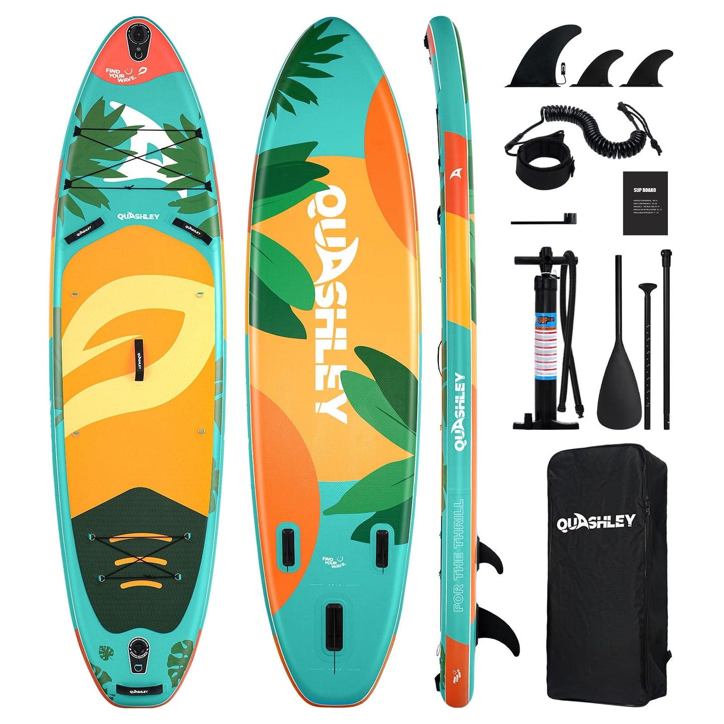 Quashley Inflatable Stand Up Paddle Boards 34" Wide SUP Boards with All Premium Paddleboards Accessories,Stable Design for Beginners Green Paddle Boards