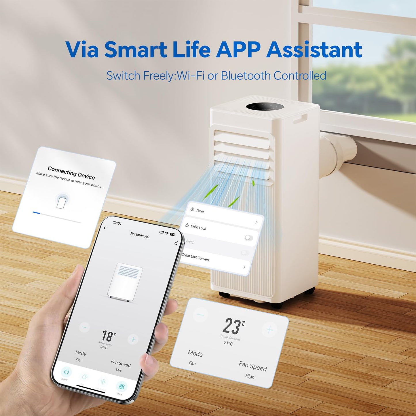 Eastdream 16000 BTU Portable Air Conditioner for Rooms Up to 850 Sq. Ft., Smart WiFi AC Unit with App & Remote, 5-in-1 Cooling, Dehumidifier, Fan, Sleep Mode, 24H Timer, Window Kit Included