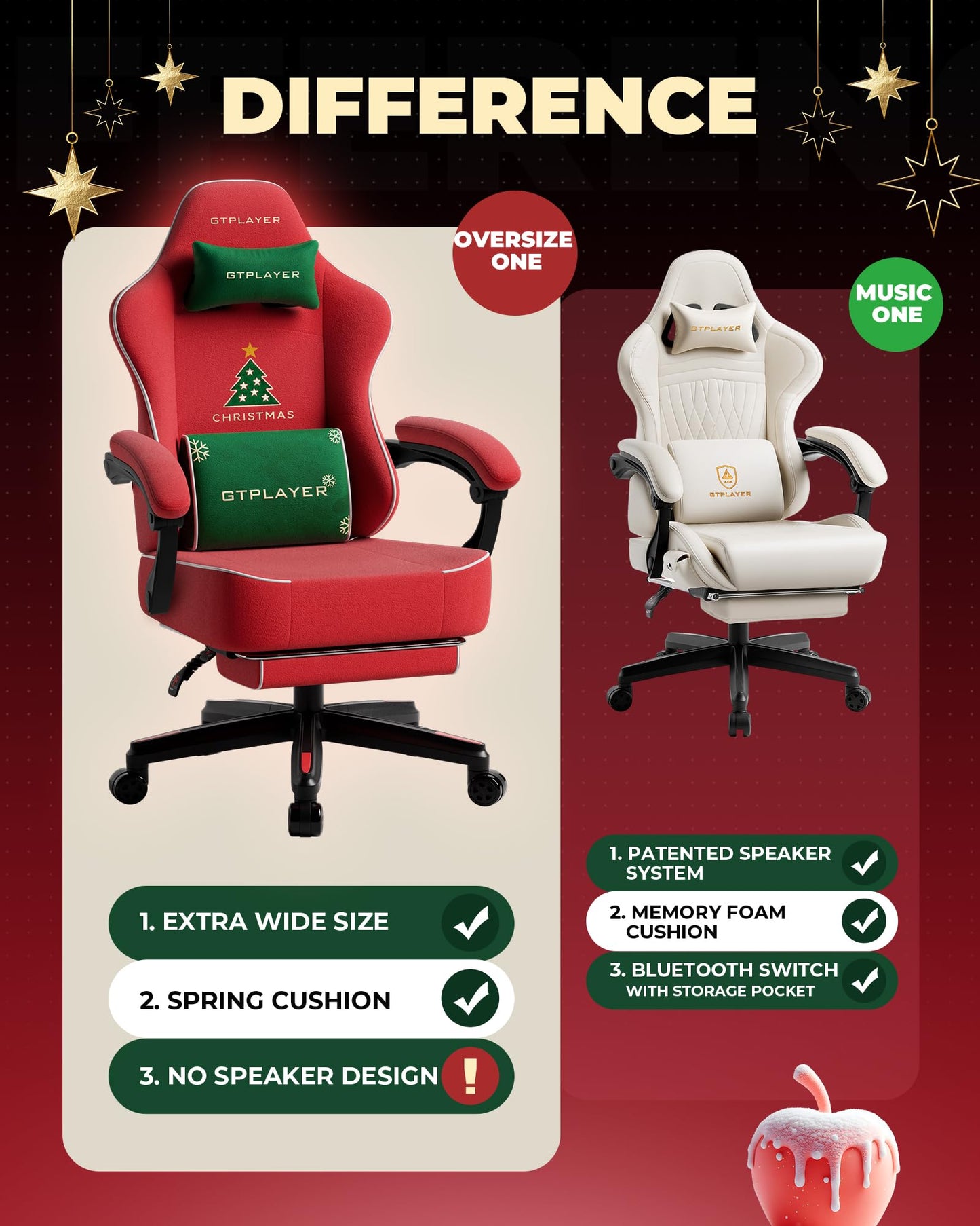 GTPLAYER Gaming Chair, Video Game Chairs with Footrest, PC Gamer Chairs for Adults - Padded High Back Ergonomic Reclining Silla Gamer, Linkage Armrest, Ace Pro, Christmas (Velvet)