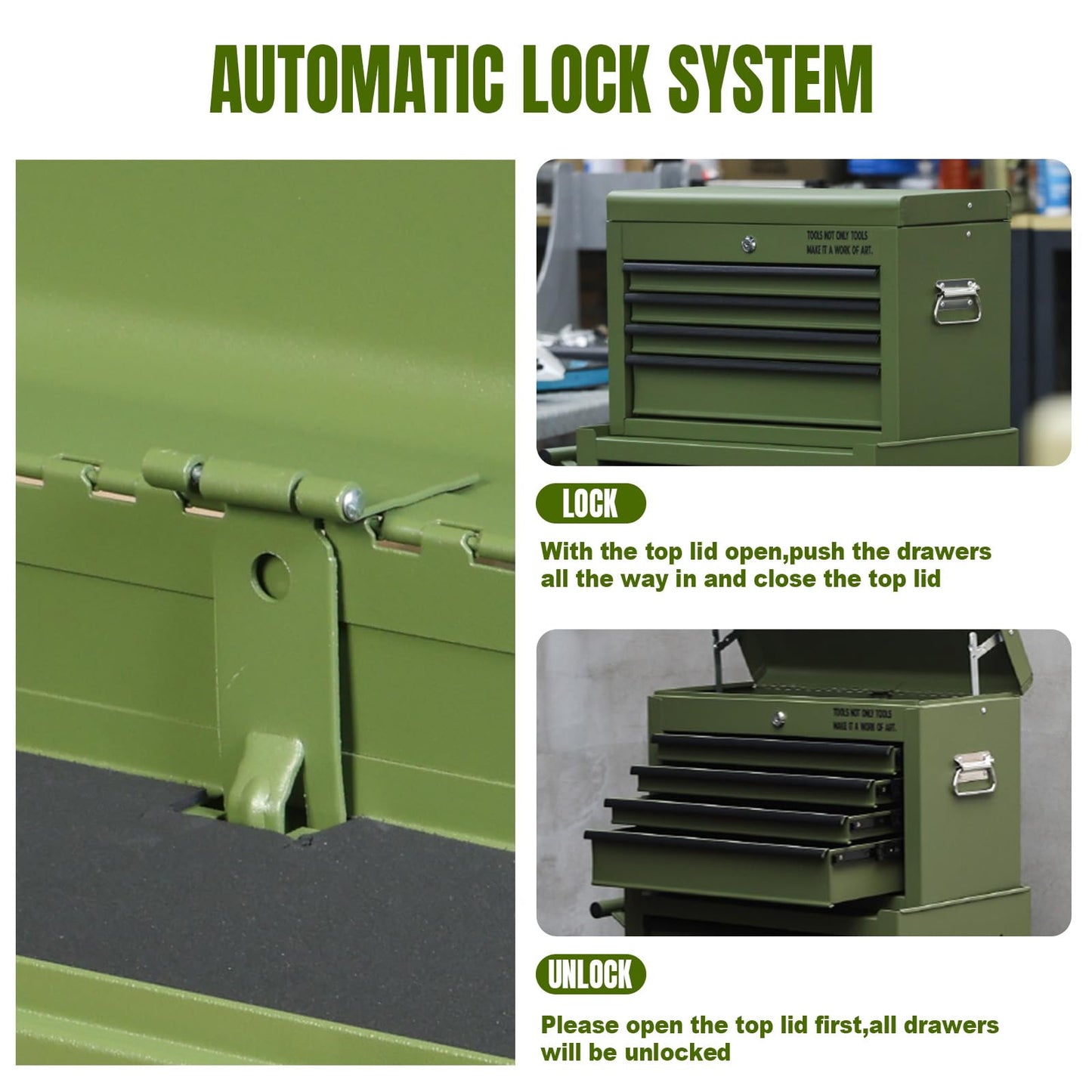 GSTANDARD APTB226G Torin 6-Drawer Rolling Tool Chest: High-Capacity 2-in-1 Detachable Tool Cabinet with Lockable Wheels & Secure System, Green
