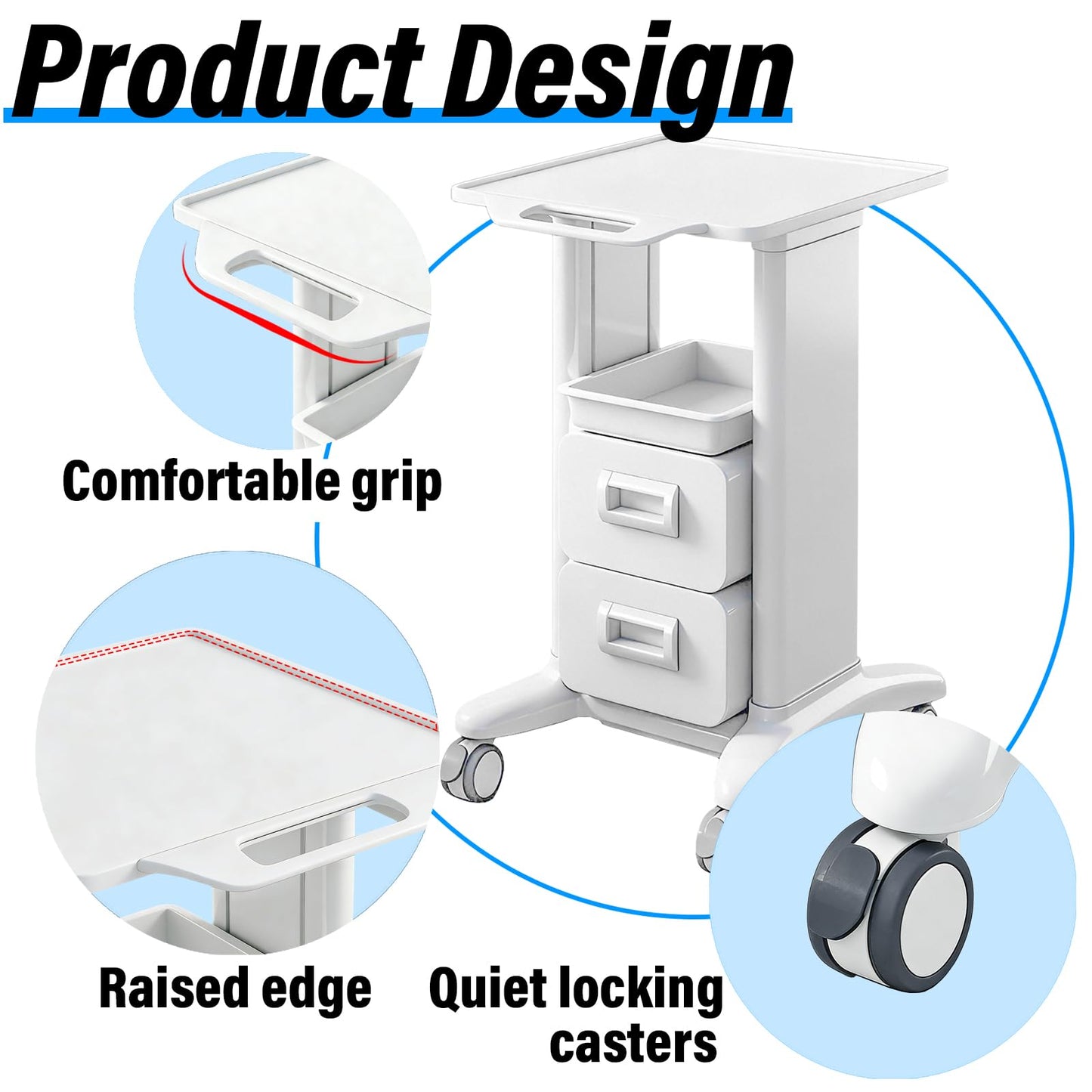 Medical Trolley Cart Mobile with Drawers, Hospital Ultrasound Cart with 4 Silent Swivel Wheels, Portable Medical Trolley Carts, 225 LBS Load, for Beauty, Salon, Clinic and Lab (White, Single Drawer)