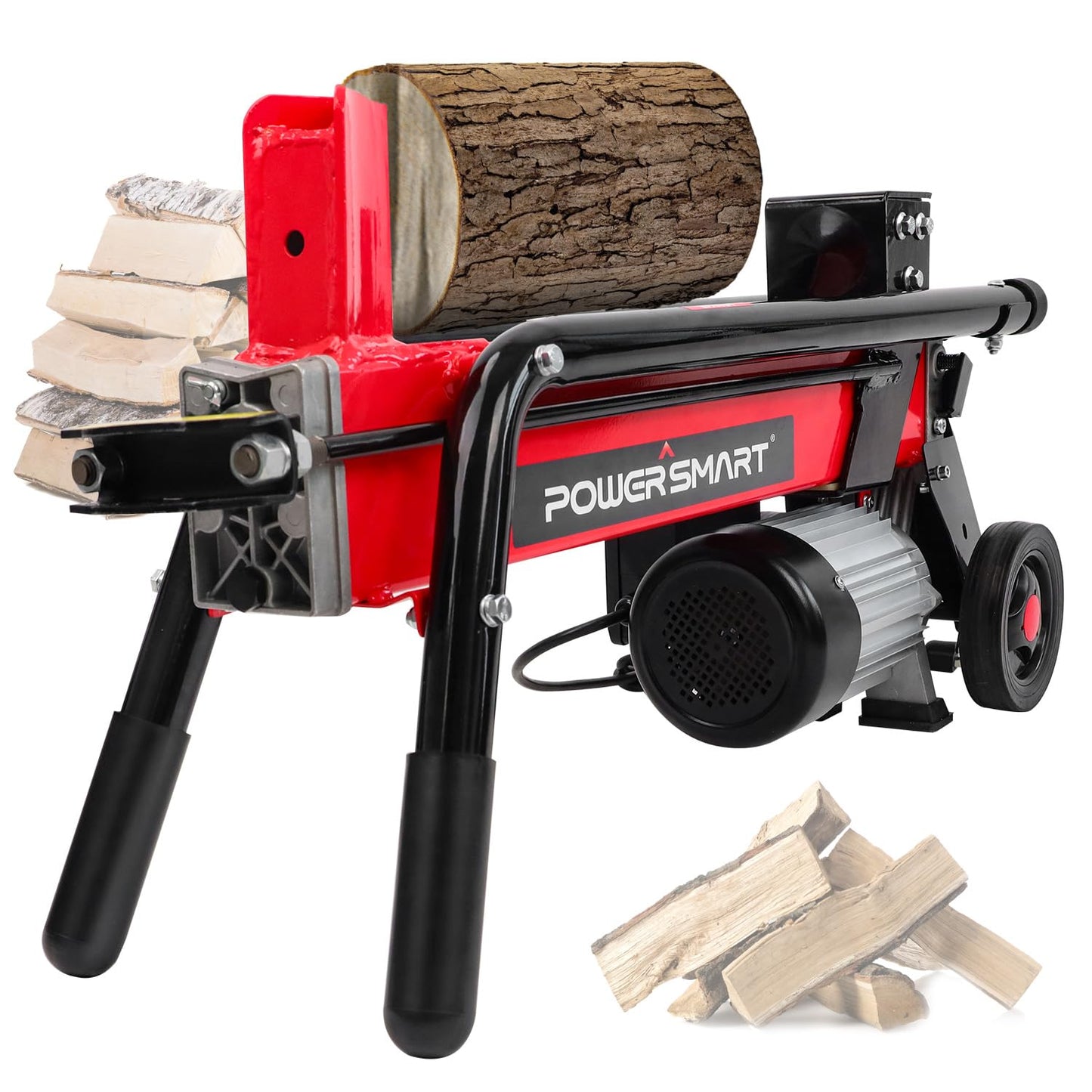 PowerSmart Electric Log Splitter 6.5-Ton, Wood Splitter with 3450 Motor Speed, 15 Amp, Horizontal Full Beam Design and Steel Wedge for Firewood & Kindling Cutting