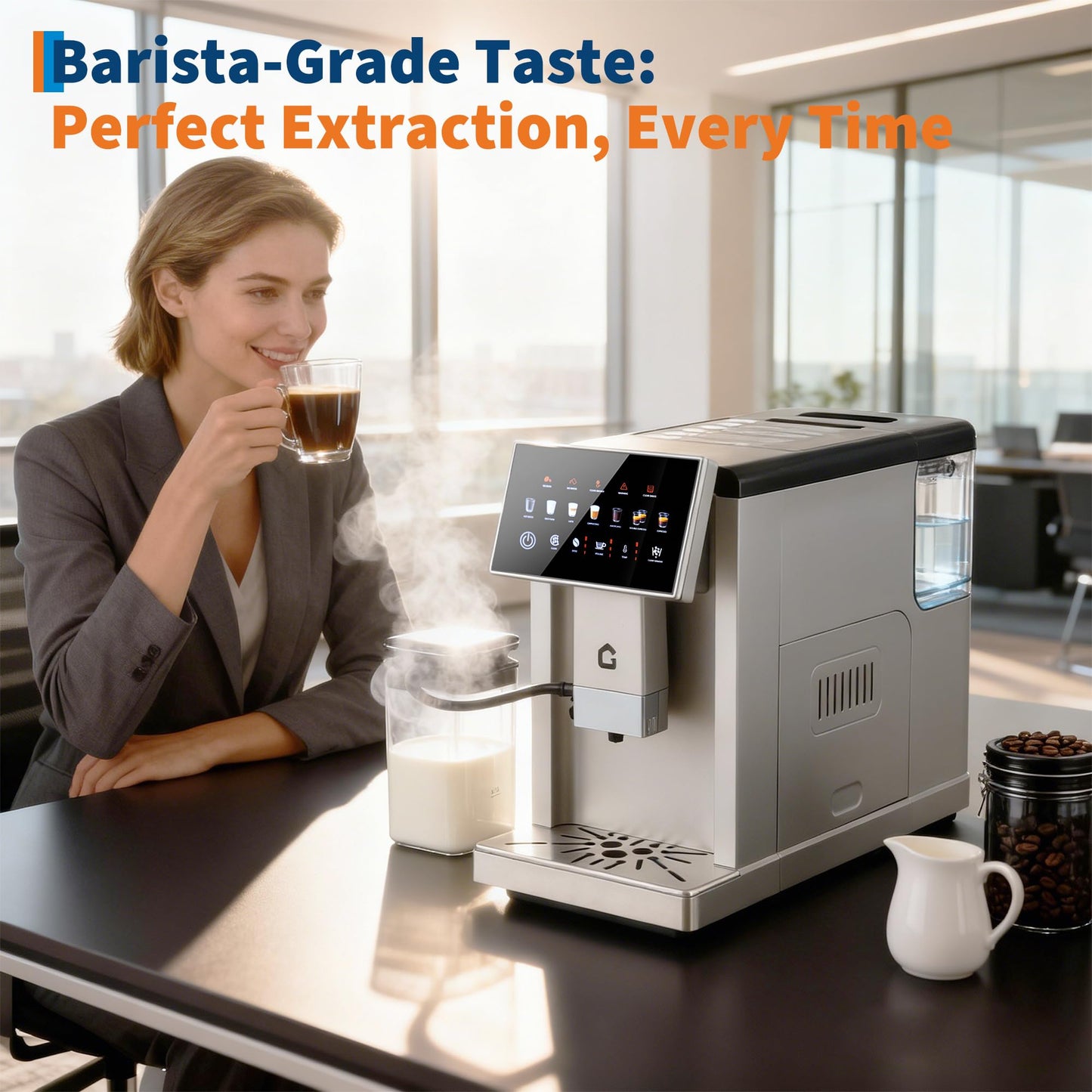 3rd-Gen Espresso Coffee Maker with Milk Frother - Removable Brewer/Grinder, Adjustable Coarseness/Flavor, 3-Level Coffee/Milk Volume, Detachable Milk Tank for Home Baristas, Silver Spray Paint