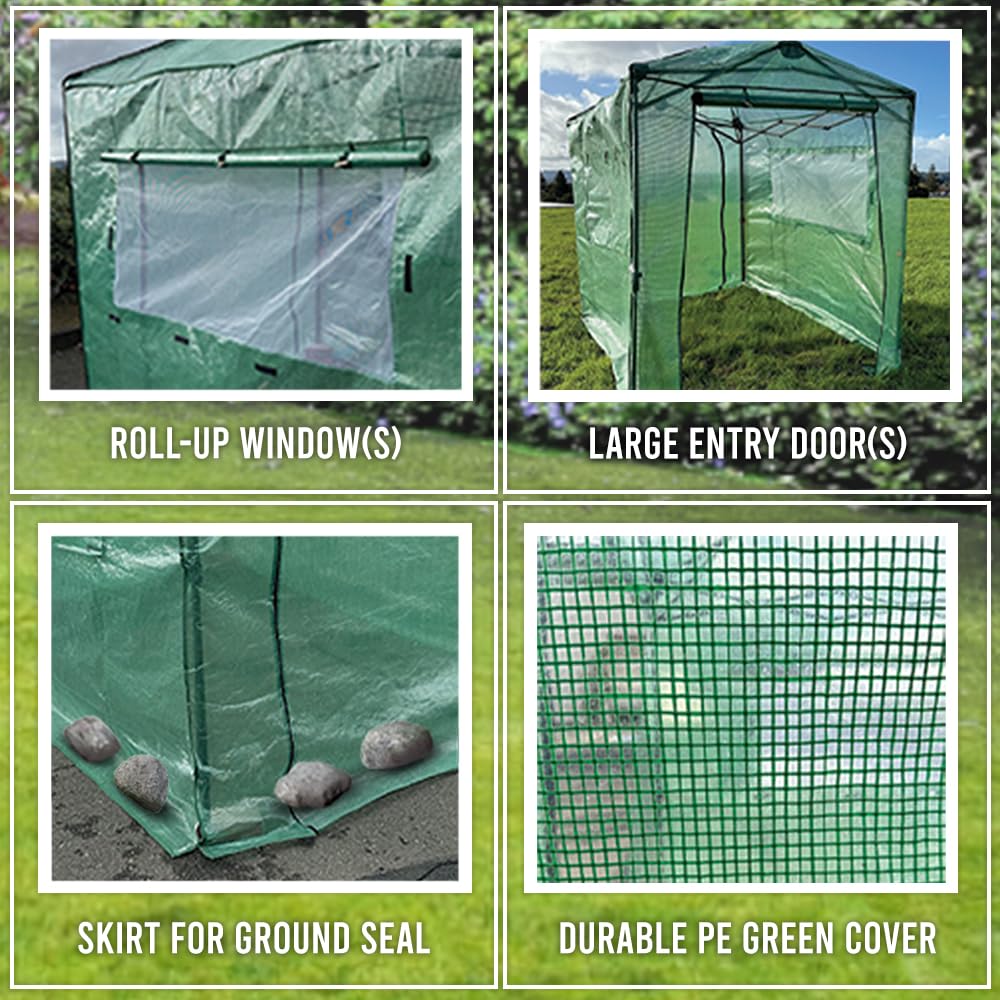 Garden Winds Custom Fit Replacement Cover Compatible with The Eagle Peak GH96EPT-GRN-AZ 12' x 8' Portable Walk in Instant Pop Up Greenhouse Zipper Entry Doors Mesh Side Windows - PE Fabric - Green