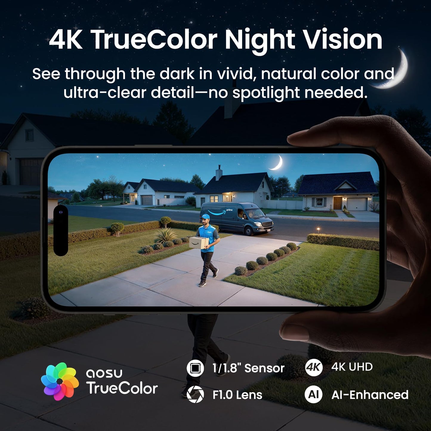 aosu T2 Ultra 4K Security Cameras Wireless Outdoor, 4 Cam Kit, Smart Home Security System with TrueColor Night Vision, AI Recognition & 360° Motion Tracking, Solar Power, Expandable 1TB Local Storage