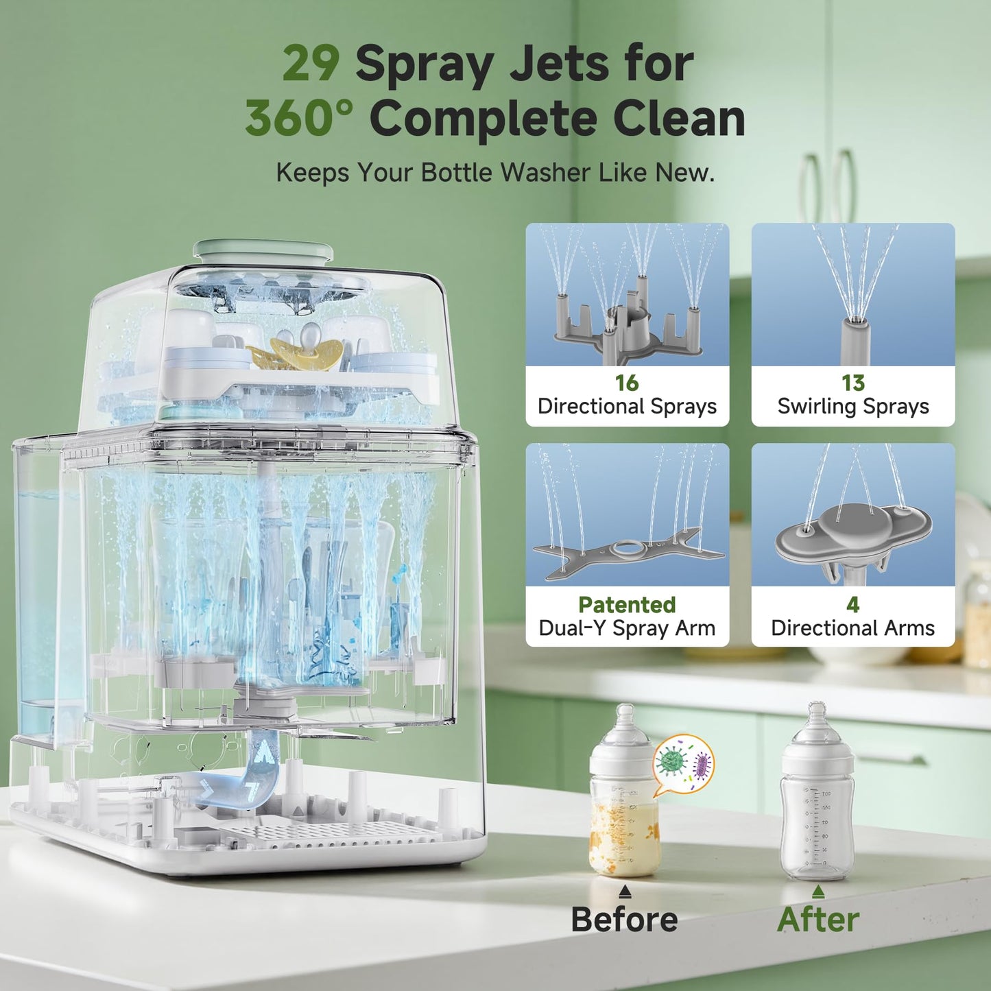 JoyBubba Bottle Washer, Sterilizer & Dryer – 4-in-One Cleaner for Baby Bottles, Pump Parts & Baby Essentials with 3 High-Temp Sterilization Modes, Includes 60 Cleaning Tablets – Saves Time & Effort.