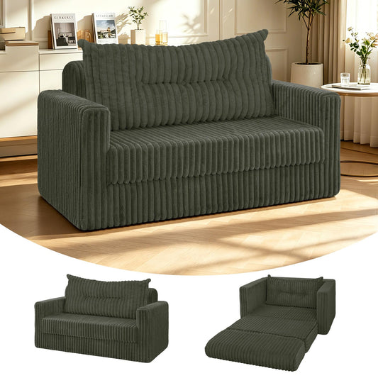 HABUTWAY 41.3" Loveseat Boneless Couch, 4-in-1 Convertible Sofa Bed, Plush Fur Folding Futon Sofa Bed Couches with a Pillow for Living Room, High-Density Foam Support, No Assembly Required, Green