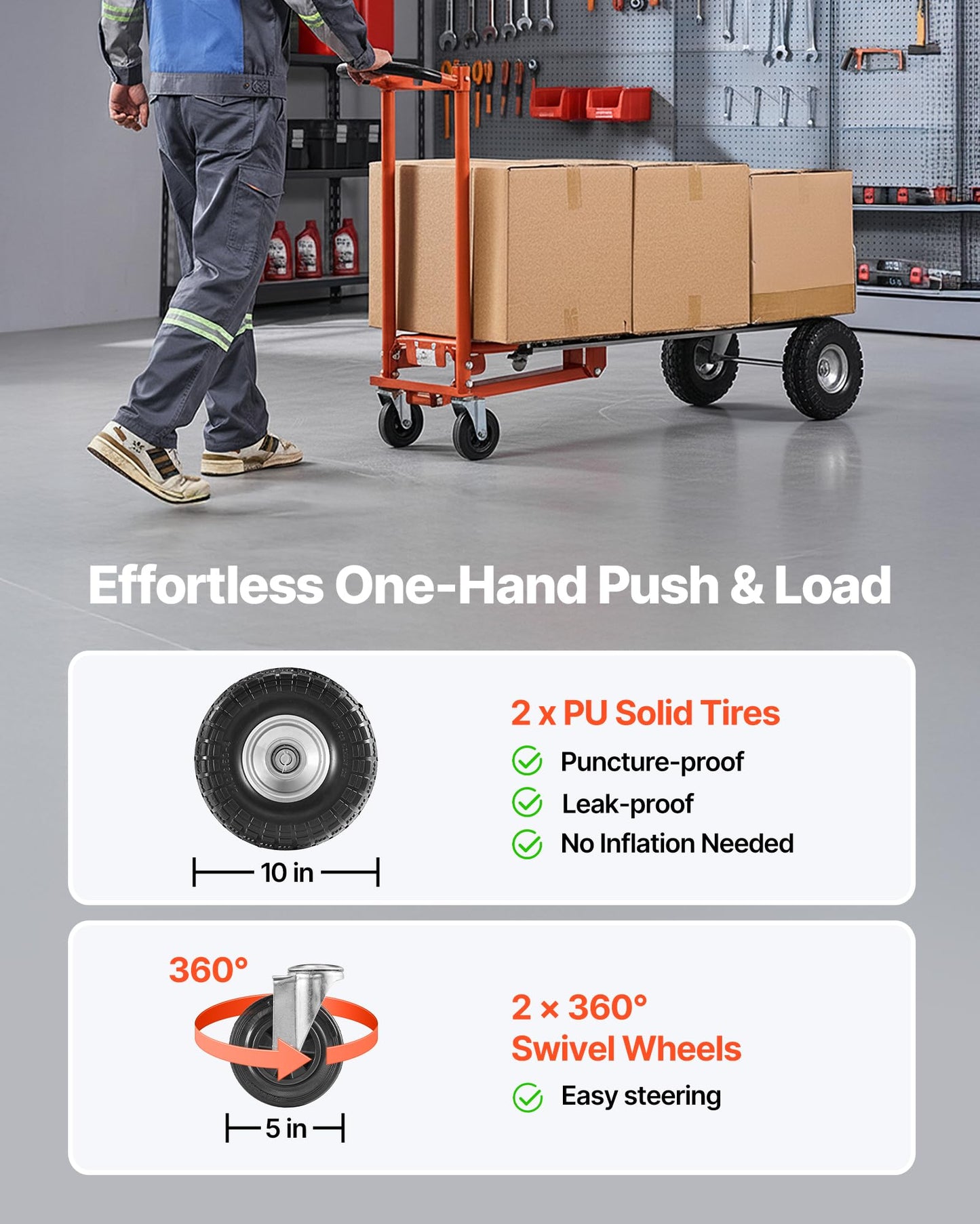 VEVOR 4 in 1 Hand Truck, 1000 lbs Load Capacity for 4-Wheel Mode, Convertible Hand Truck Dolly with Non-Slip Handle & Wheels, Aluminum Alloy Portable Trolley Dolly for Moving Home, Office, Warehouse