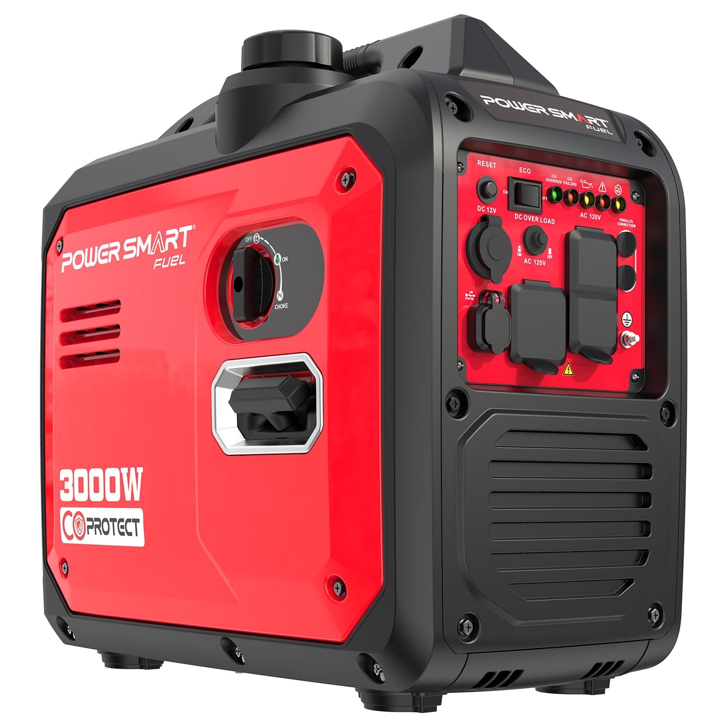 PowerSmart 3000W Portable Inverter Generator, Gas Powered with CO Alarm, Parallel Ready, 121.6cc 4-Stroke OHV Engine, Super Quiet for RV Camping and Home Emergency Backup