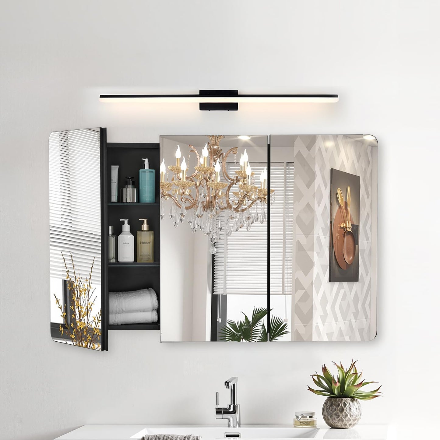 VEVOR Medicine Cabinet, 25.5 x 40 inch, Medicine Cabinet for Bathroom with Mirror, Aluminum Frame Bathroom Wall Cabinet, 4-Layer Adjustable Shelves, Recessed & Wall-Mounted Installation
