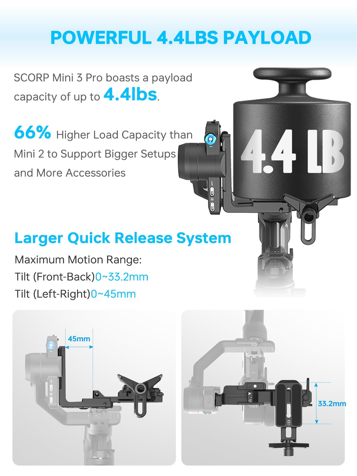 FeiyuTech SCORP Mini 3 Pro Camera Gimbal Kit w/AI Tracking 4.0, Detachable Touchscreen Handle, 4.4lb Payload, Gimbal Stabilizer for Mirrorless Cameras, Smartphone, Action Cam (Bag+Light+Pole Included)