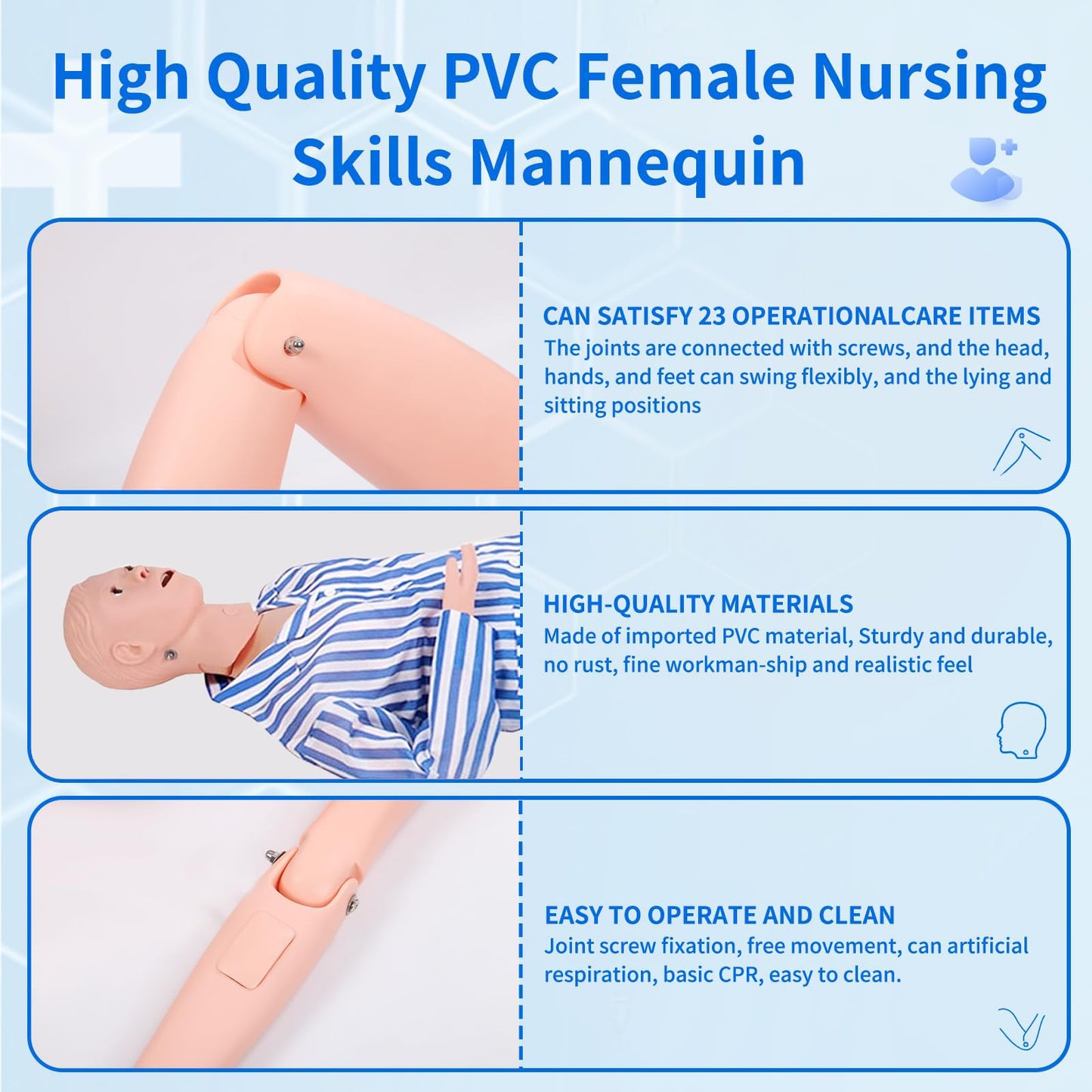 Patient Care Medical Manikin – 5.2ft Full-Body Medical Mannequin for Training Nursing Patient Care Manikin – Includes Hospital Gown, 3 Muscle Modules – Ideal for Nurse & EMT Training(Male)